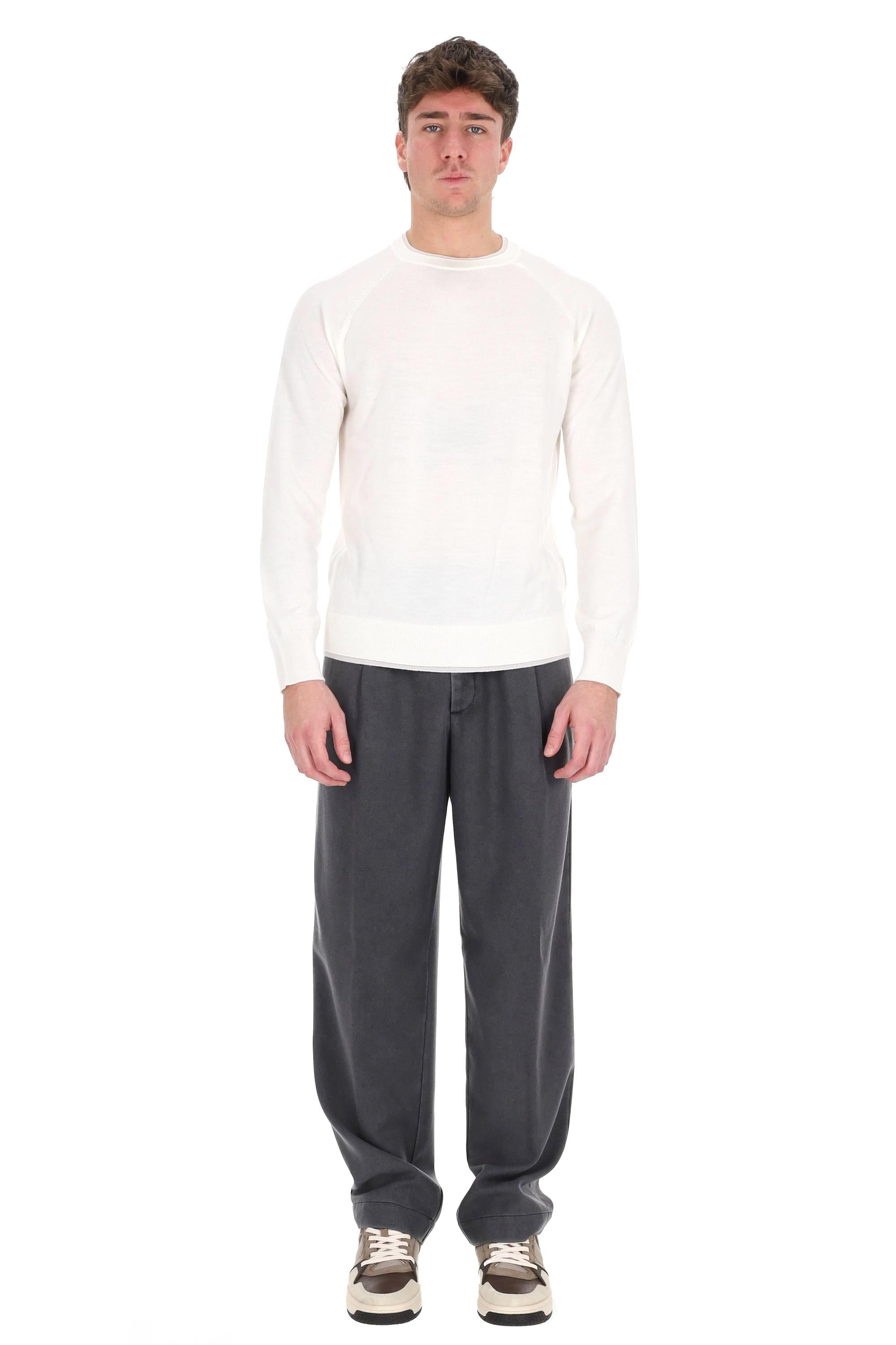 Eleventy Maglia girocollo in lana con doppi profili L76MAGL79 MAG0L029 00-02