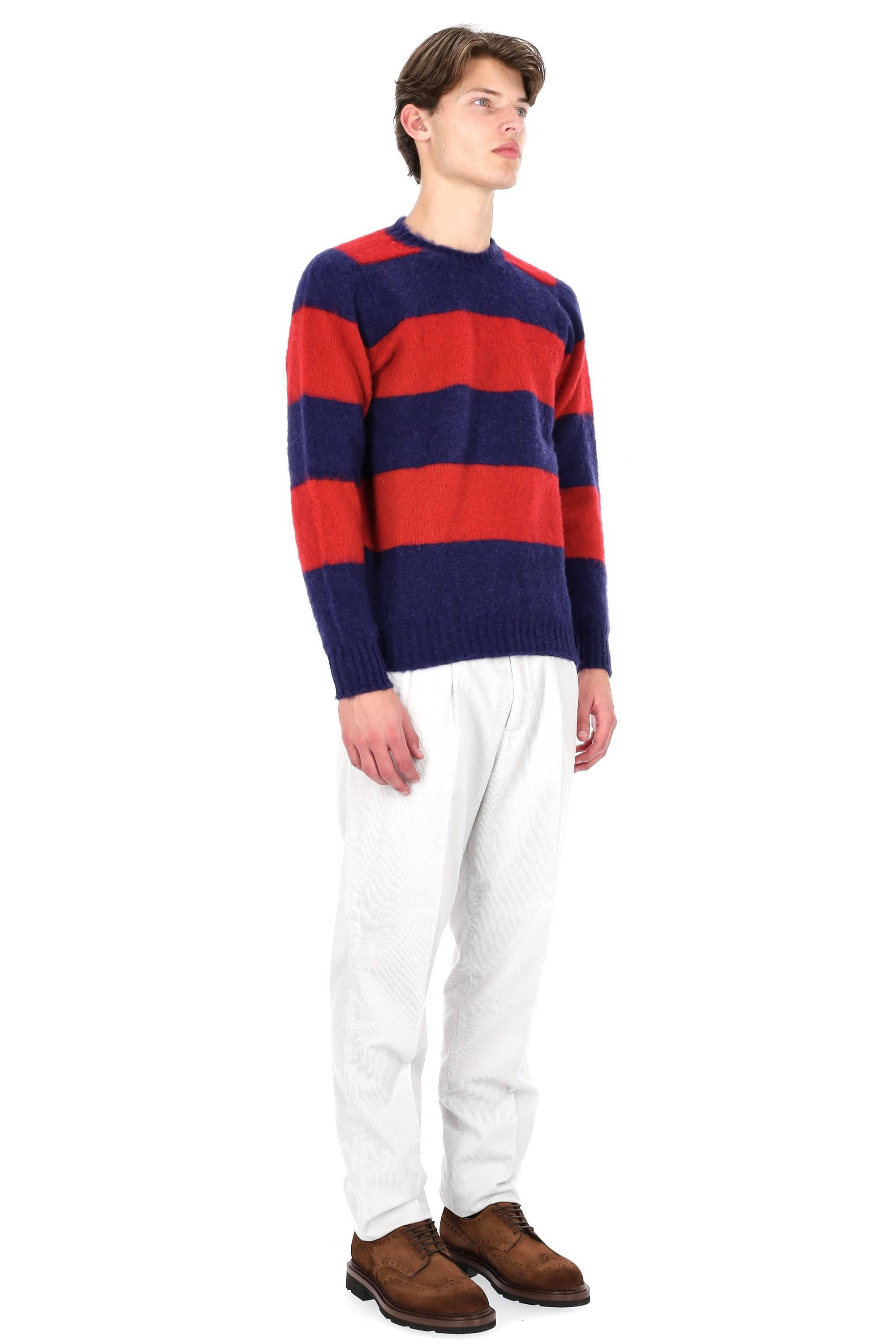 Howlin' Maglia girocollo in lana shetland Shaggy Bear SHAGGY BEAR-CHUNKY STRIPES BLUE DREAMS