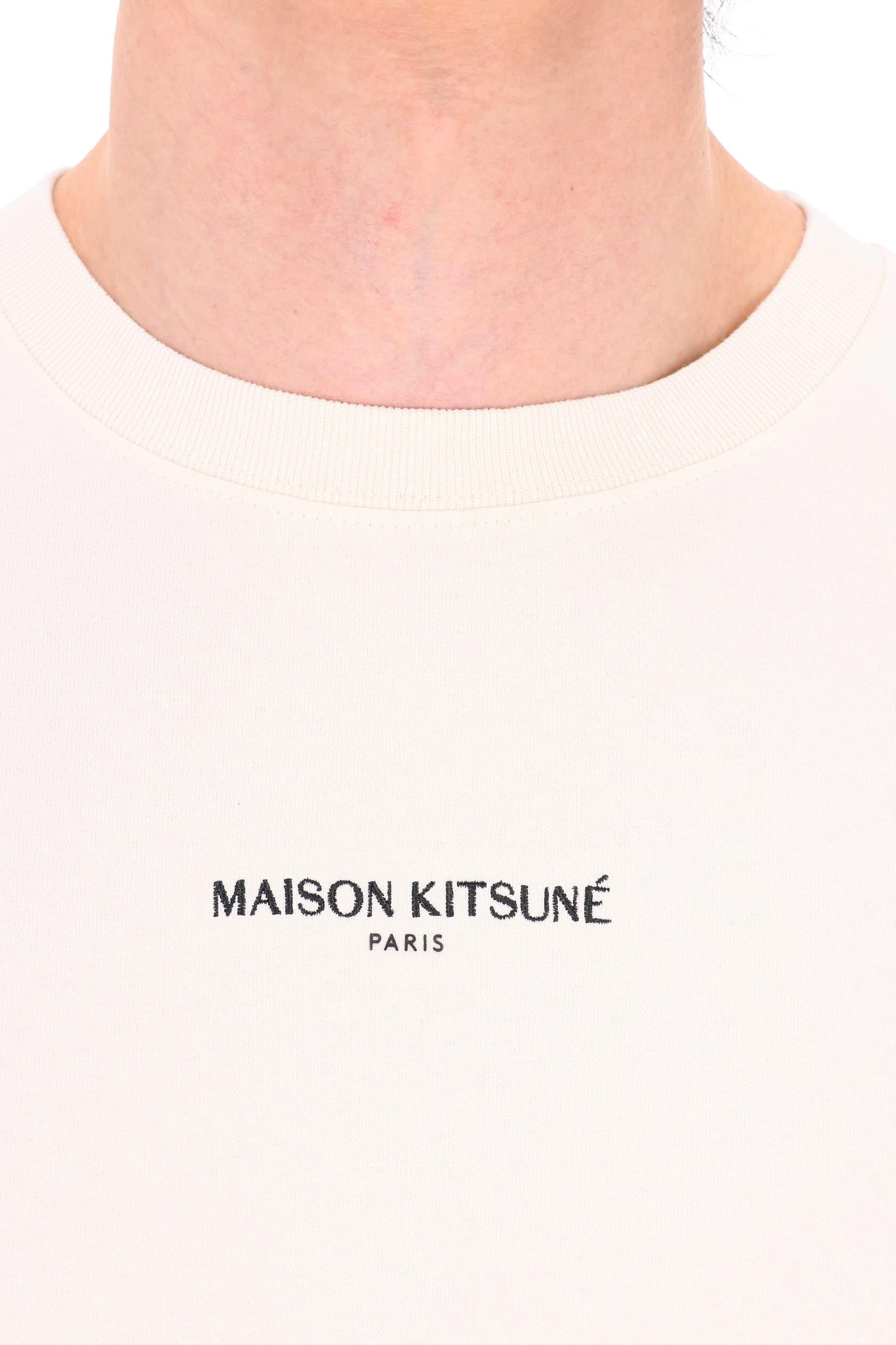 Maison Kitsuné T-shirt in cotone con logo lettering centrale QM00100KJ7025 NOBLE BEIGE