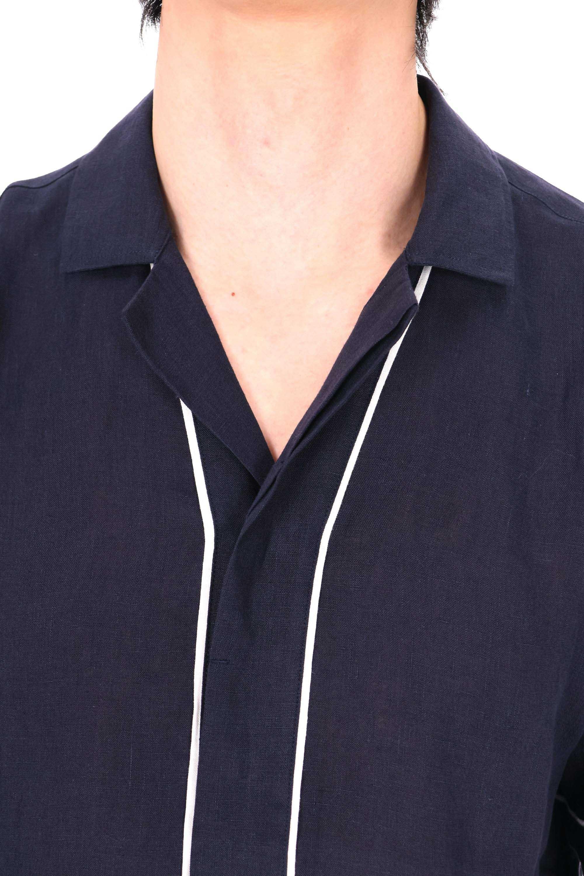 Orlebar Brown Camicia in lino double piping mod. Maitan 281817 NIGHT IRIS/WHITE SAND