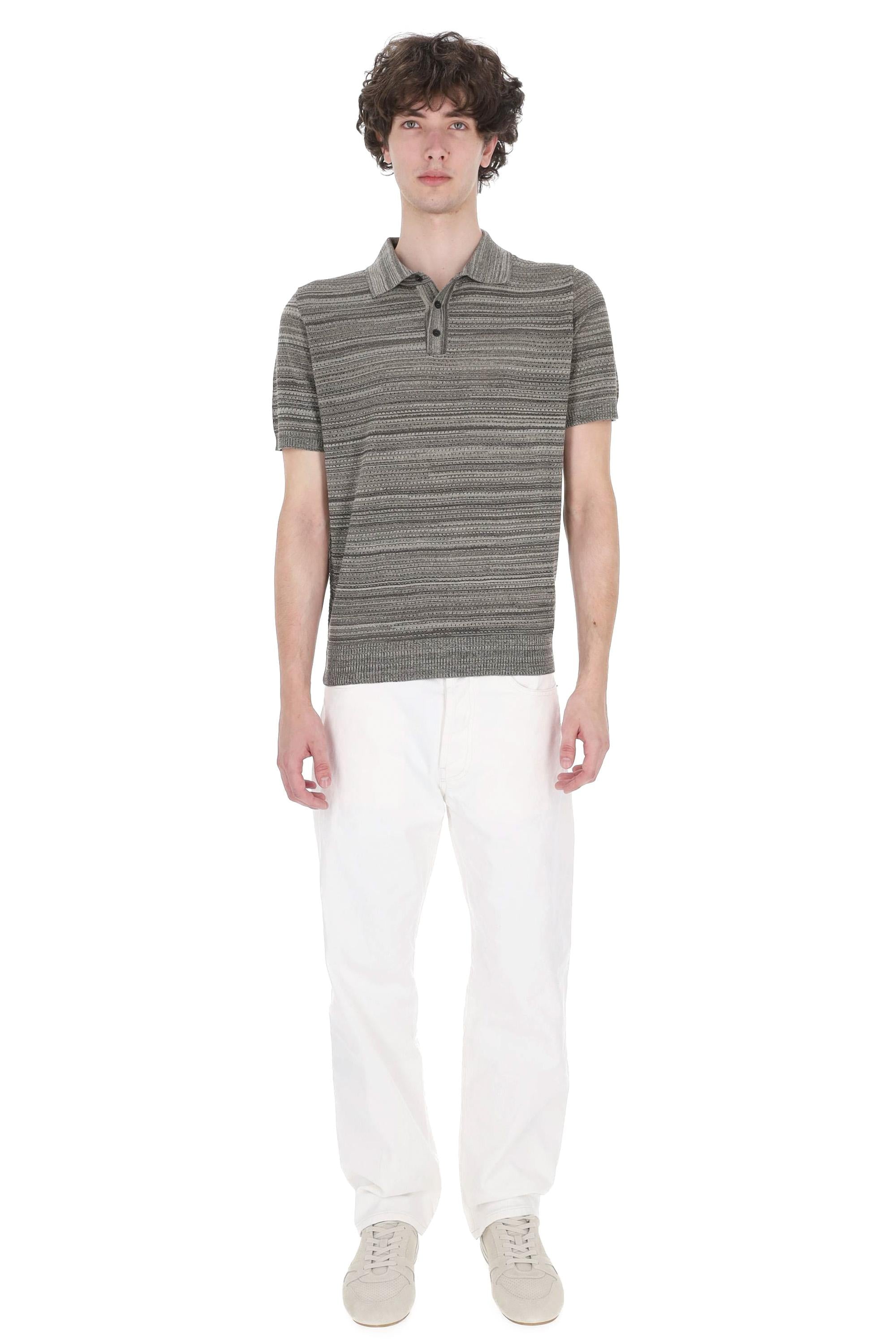 Roberto Collina Polo in cotone righe orizzontali e micro fori MYA12224 24