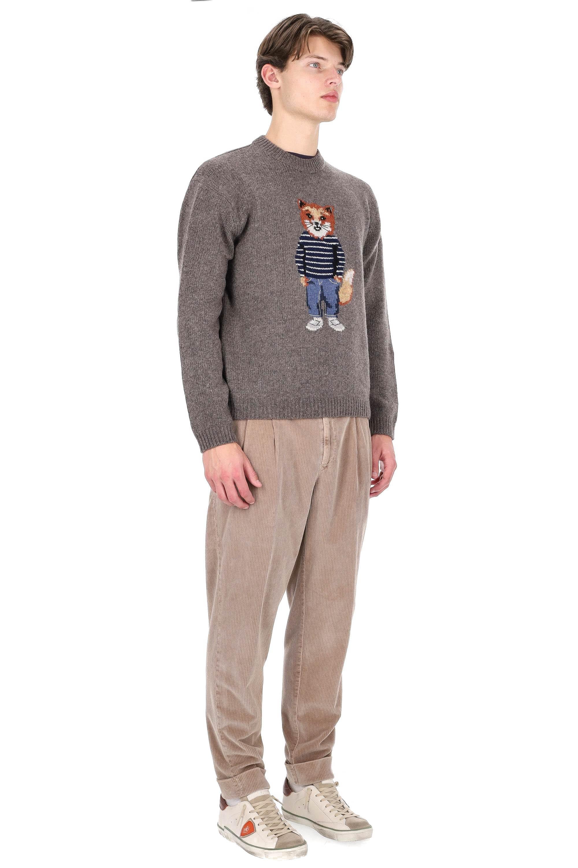 Maison Kitsuné Maglia girocollo in lana-mohair con disegno fox jacquard PM00806KH0002 H170