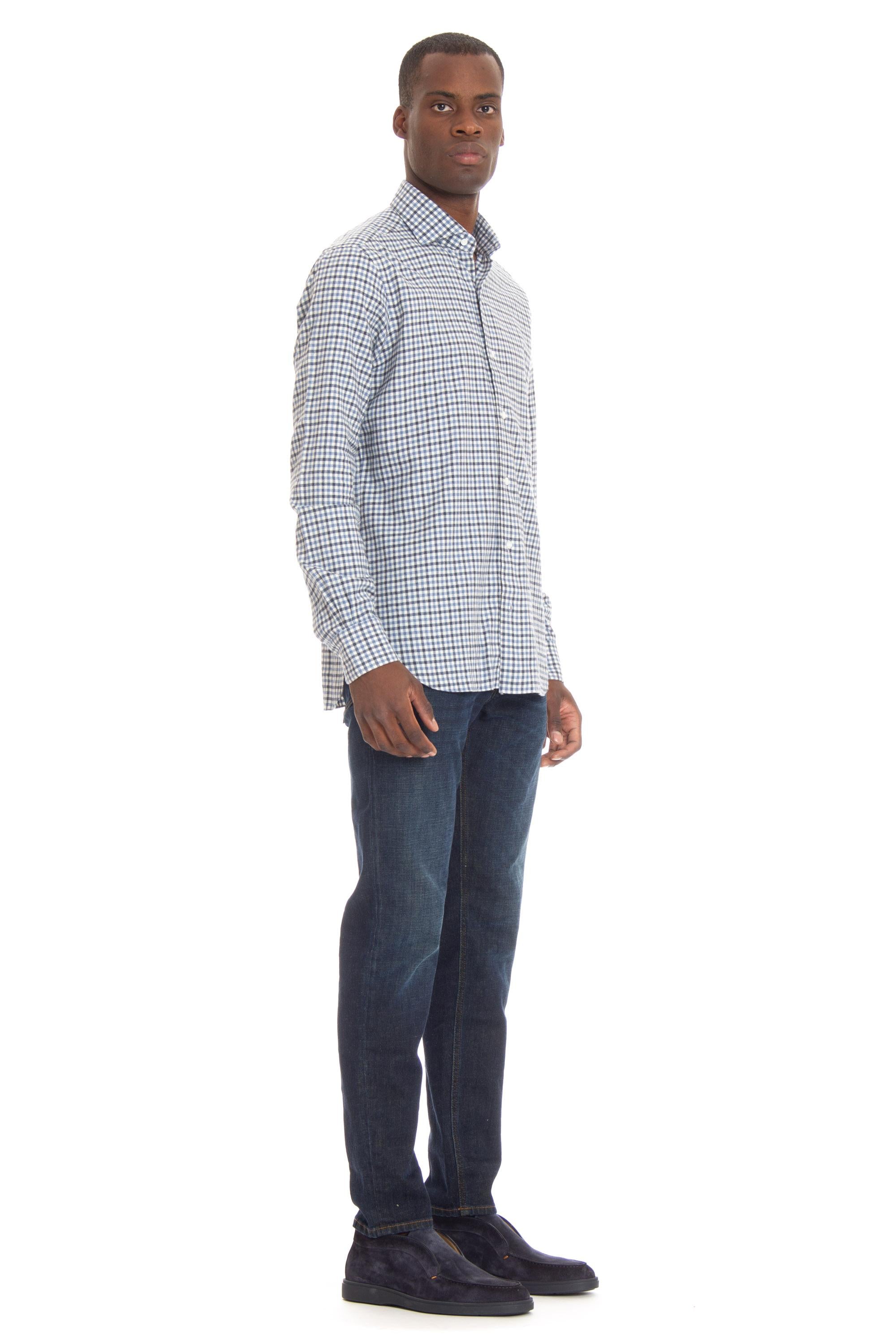 Barba Camicia in flanenlla fantasia vichy linea Dandylife LIU13P0136016.X BI/BLU