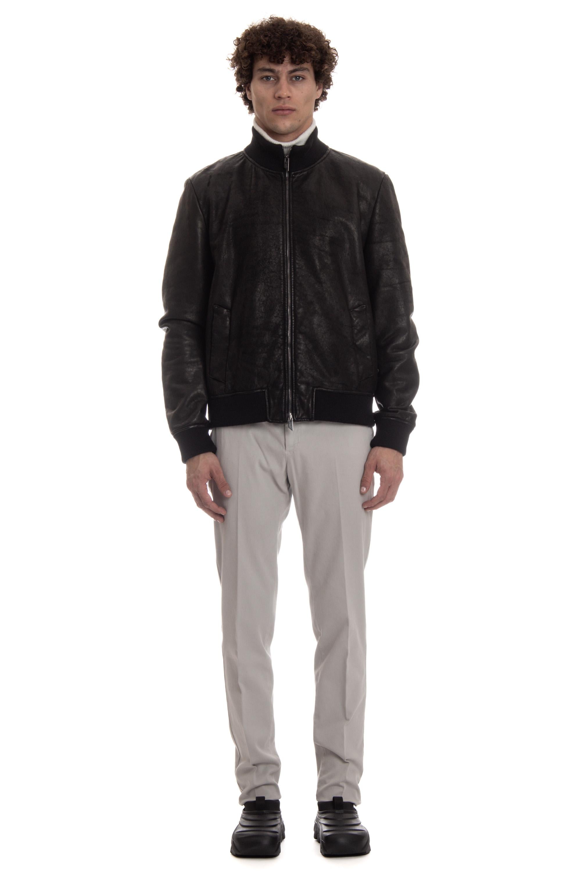 Salvatore Santoro Bomber artigianale in pelle anticata 47571-U BLACK