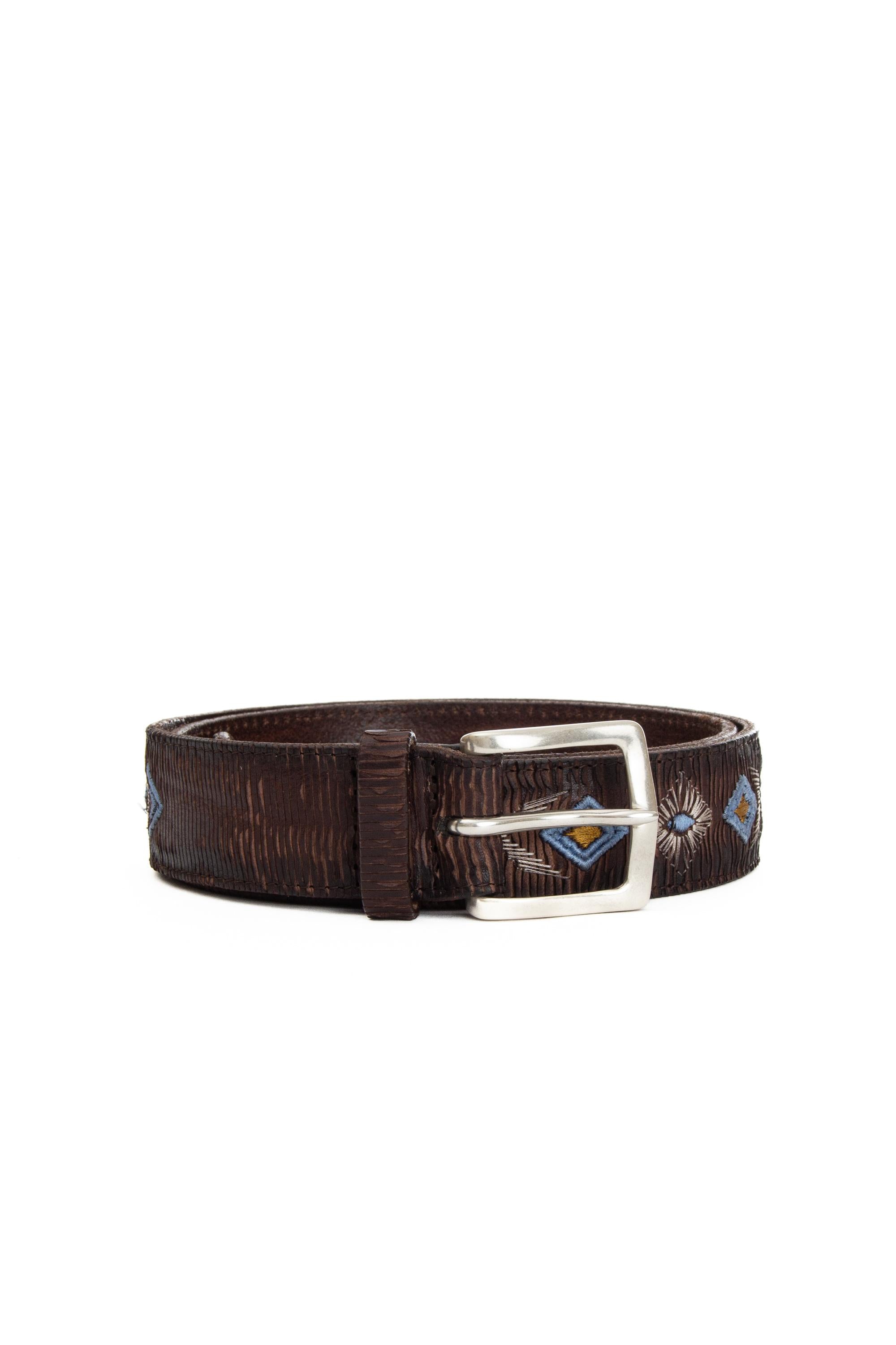 Orciani Cintura in pelle lamellare con ricami U08248 T.MORO