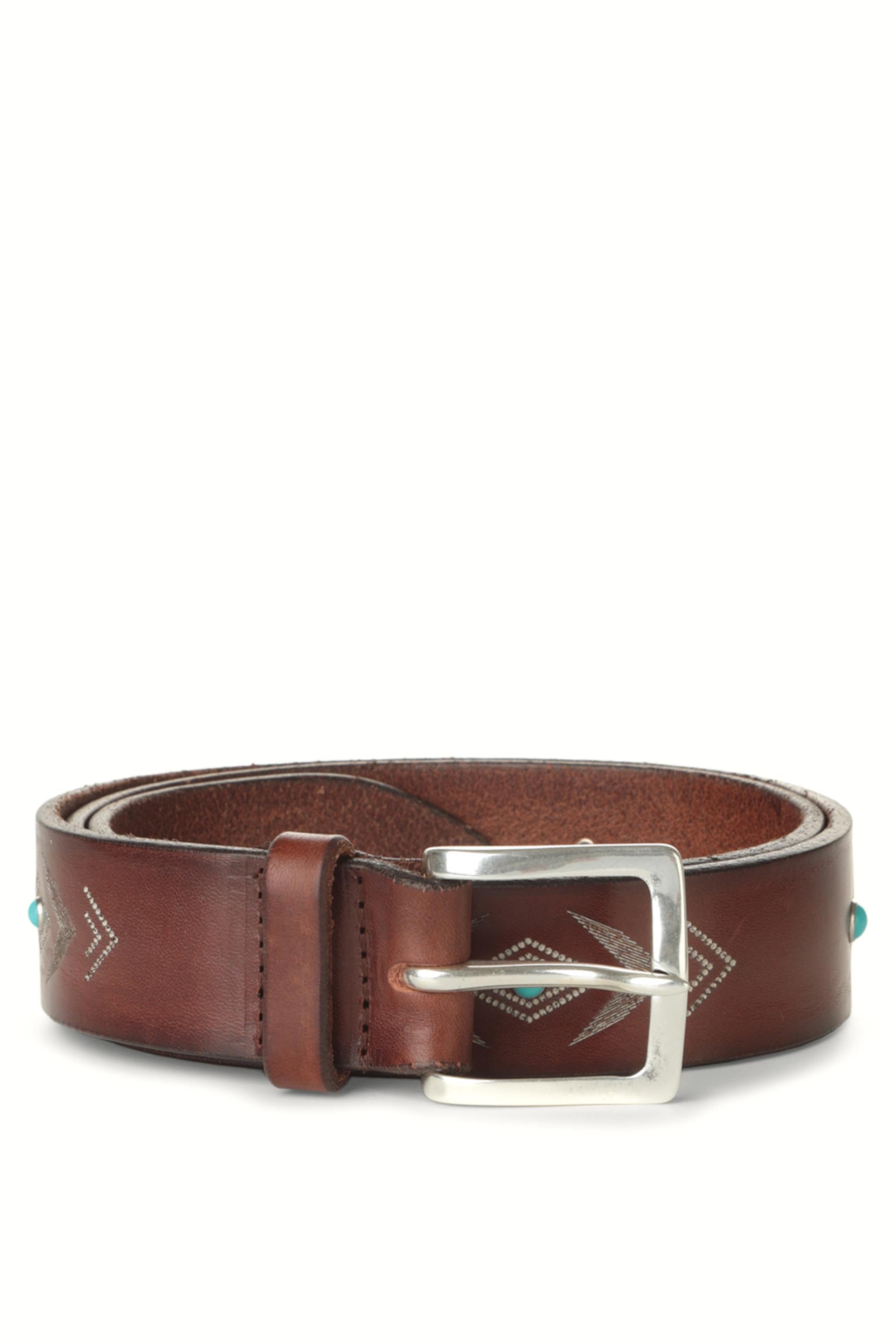 Orciani Cintura in pelle laserata con turchesi U08262 BRUCIATO