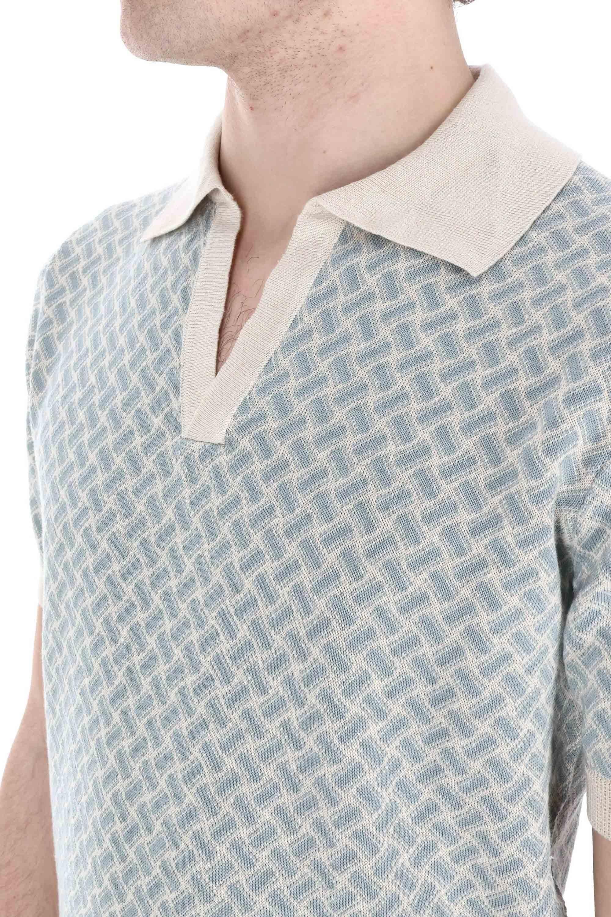 Polo open collar biscottino in cotone-lino D9LZ146N-6 B42 Drumohr