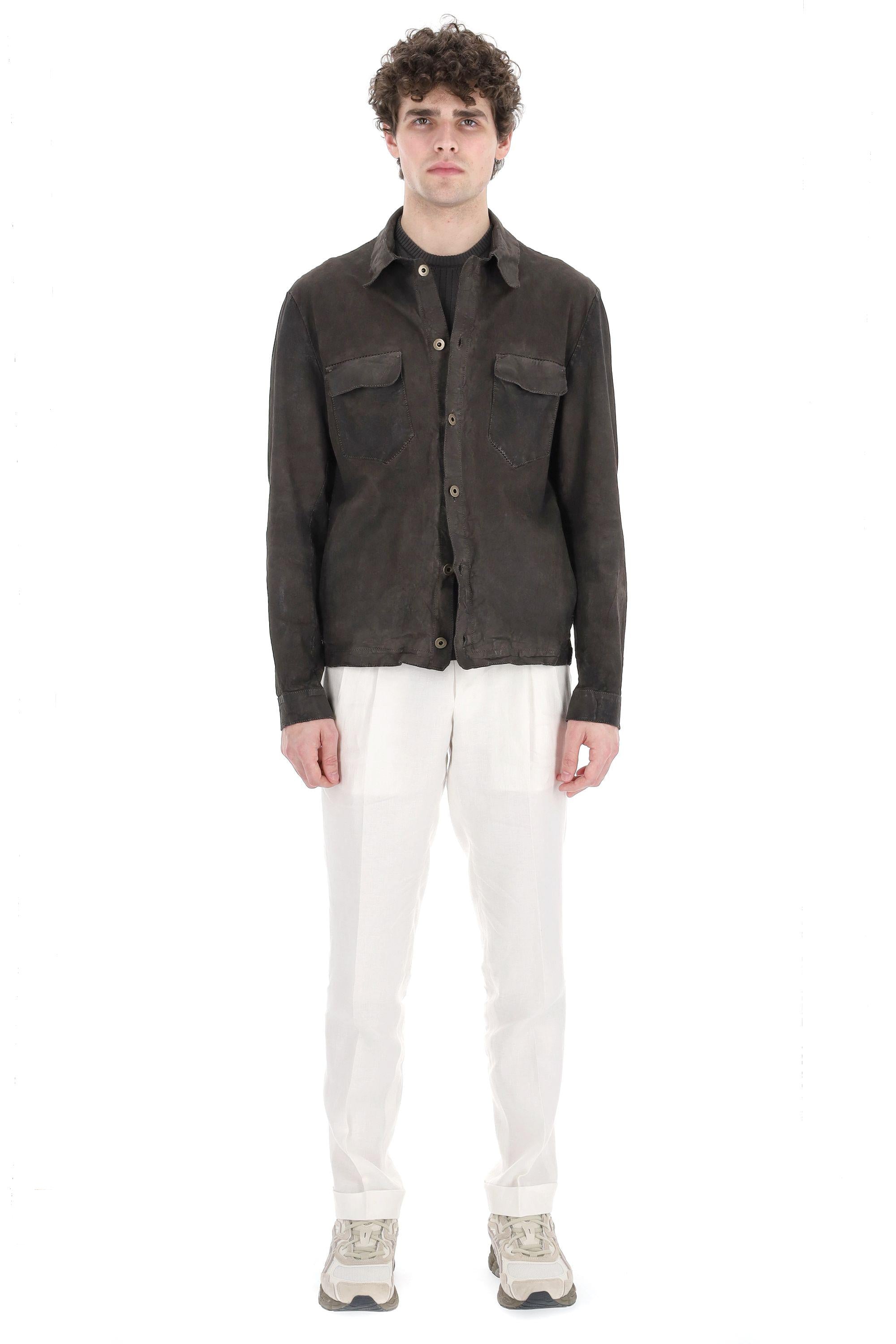 Salvatore Santoro Overshirt in pelle di agnello delavè 48573-U NIV_COFFEE
