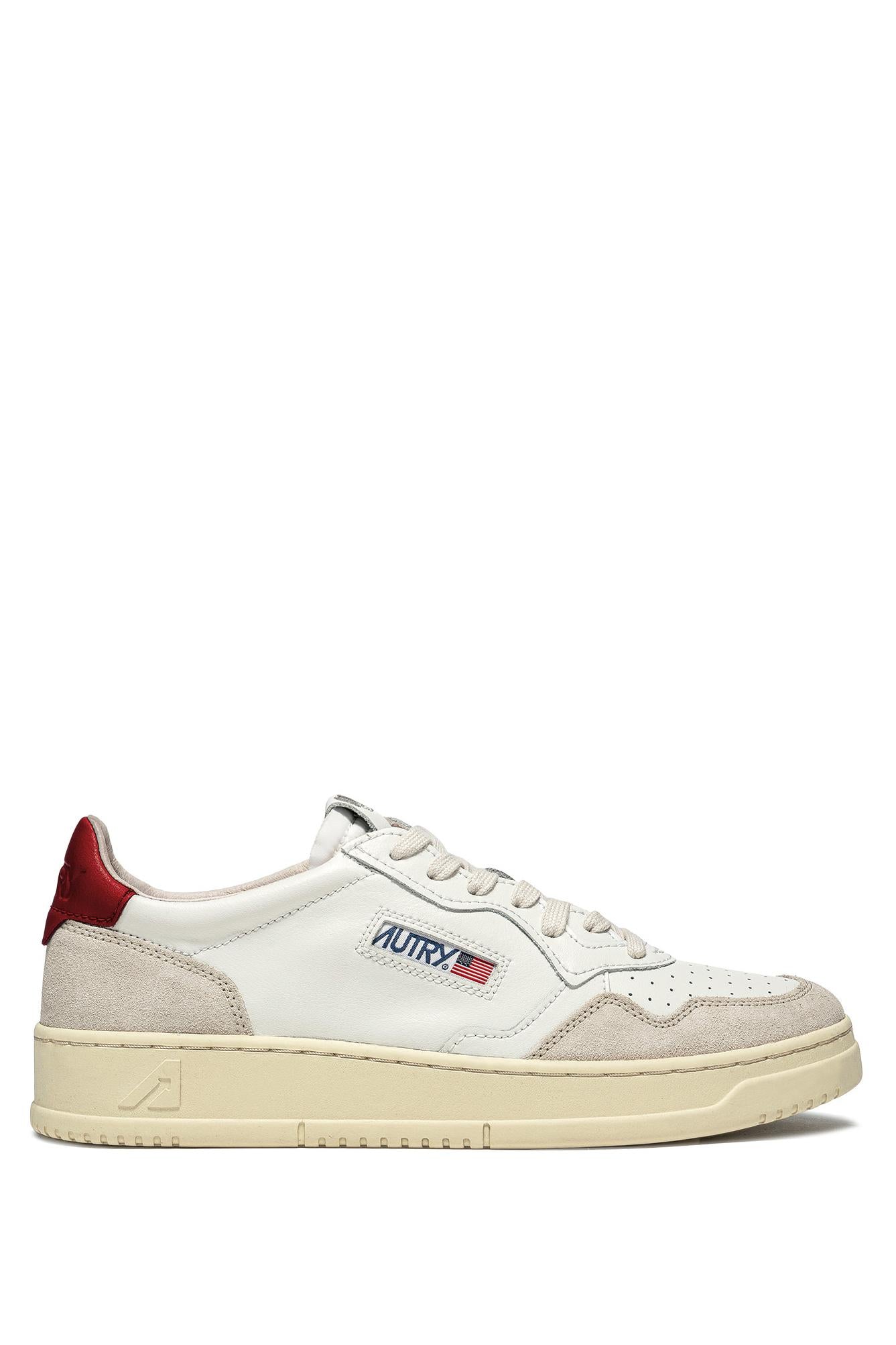 Autry Sneaker Medalist in pelle e camoscio talloncino rosso AULM-LS43 WHT/RED