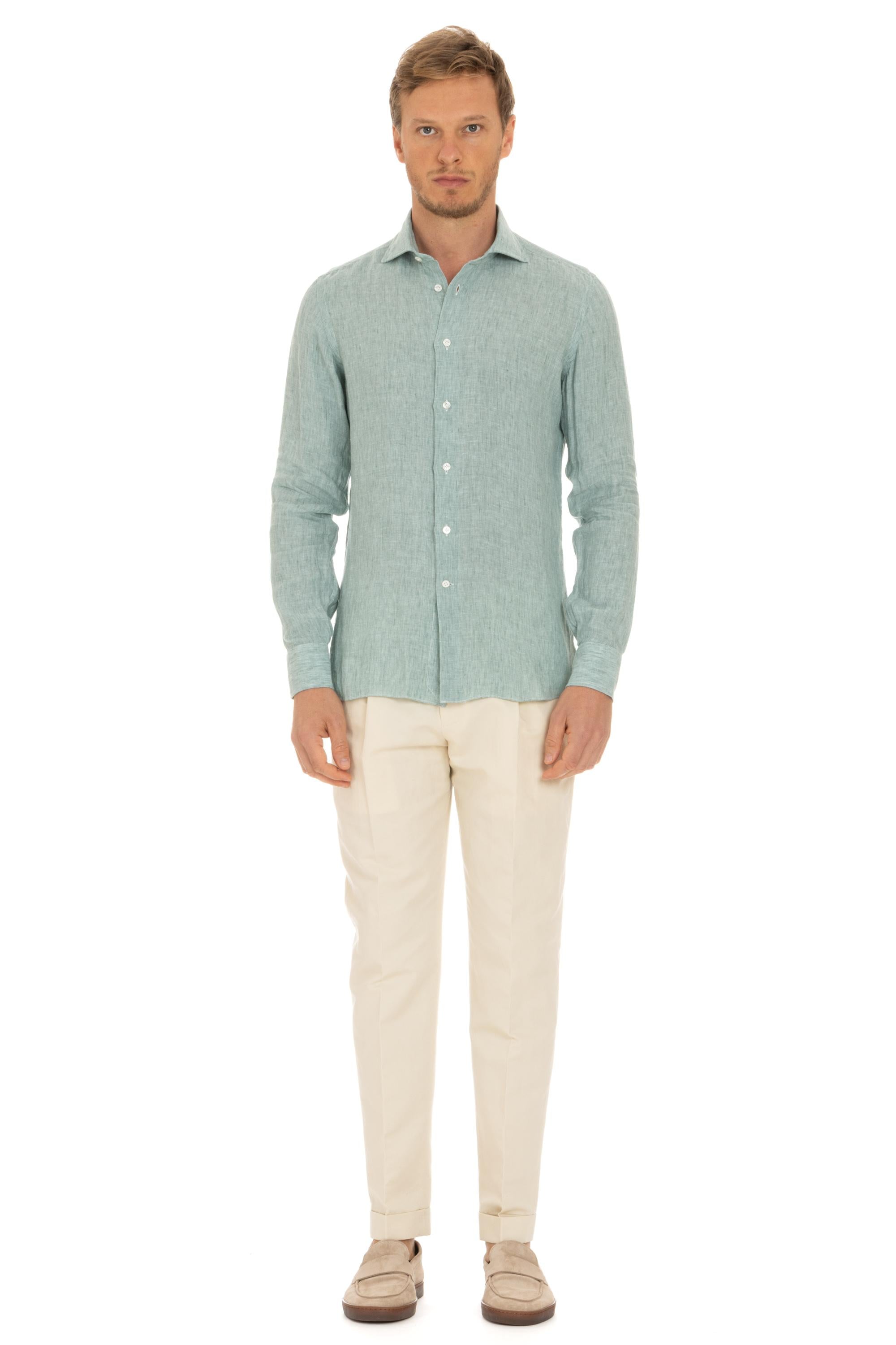 Borriello Camicia sartoriale in lino delavè tinta unita 18042/2 3