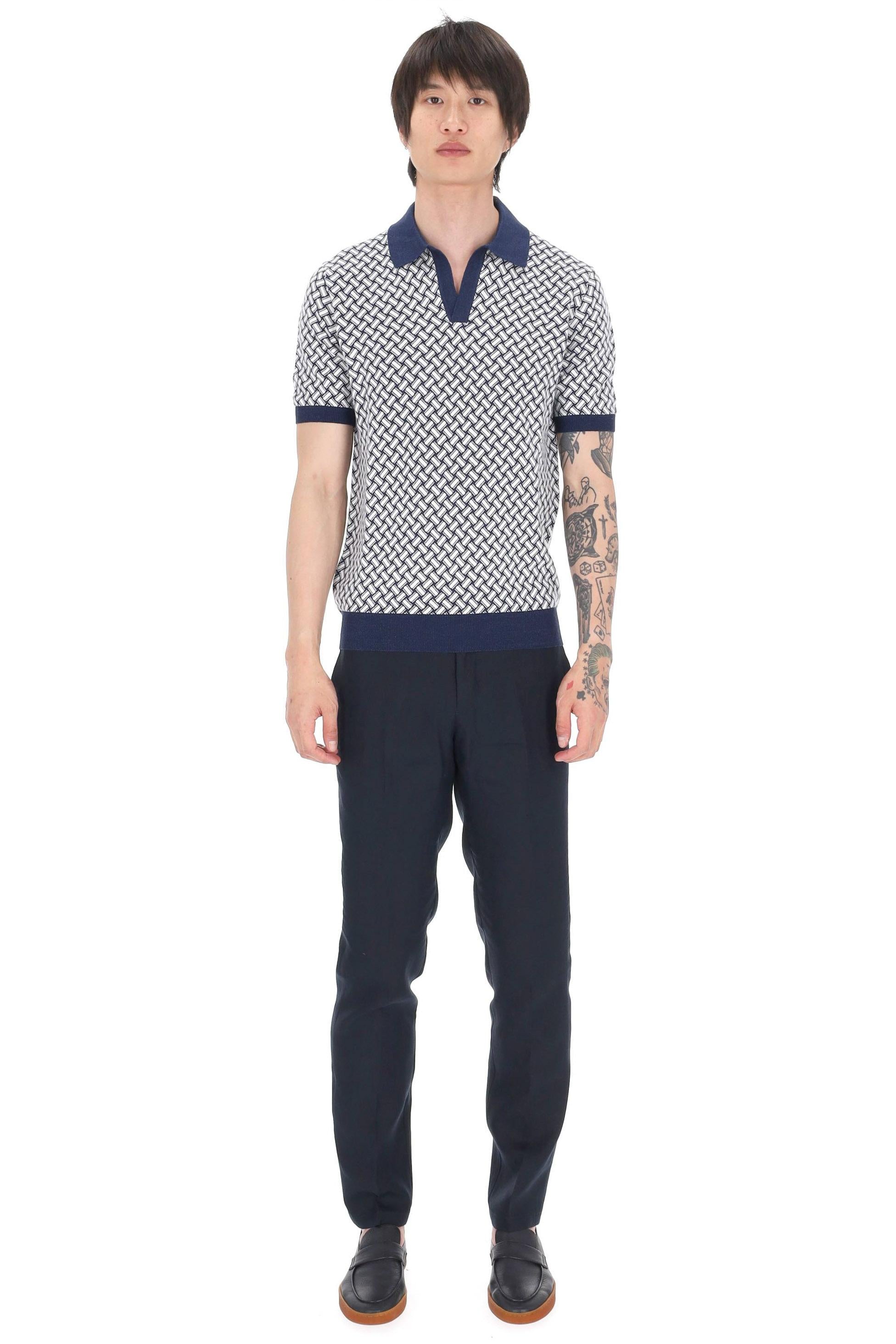 Drumohr Polo open collar in cotone-lino fantasia biscottino D9LZ146N B29 790