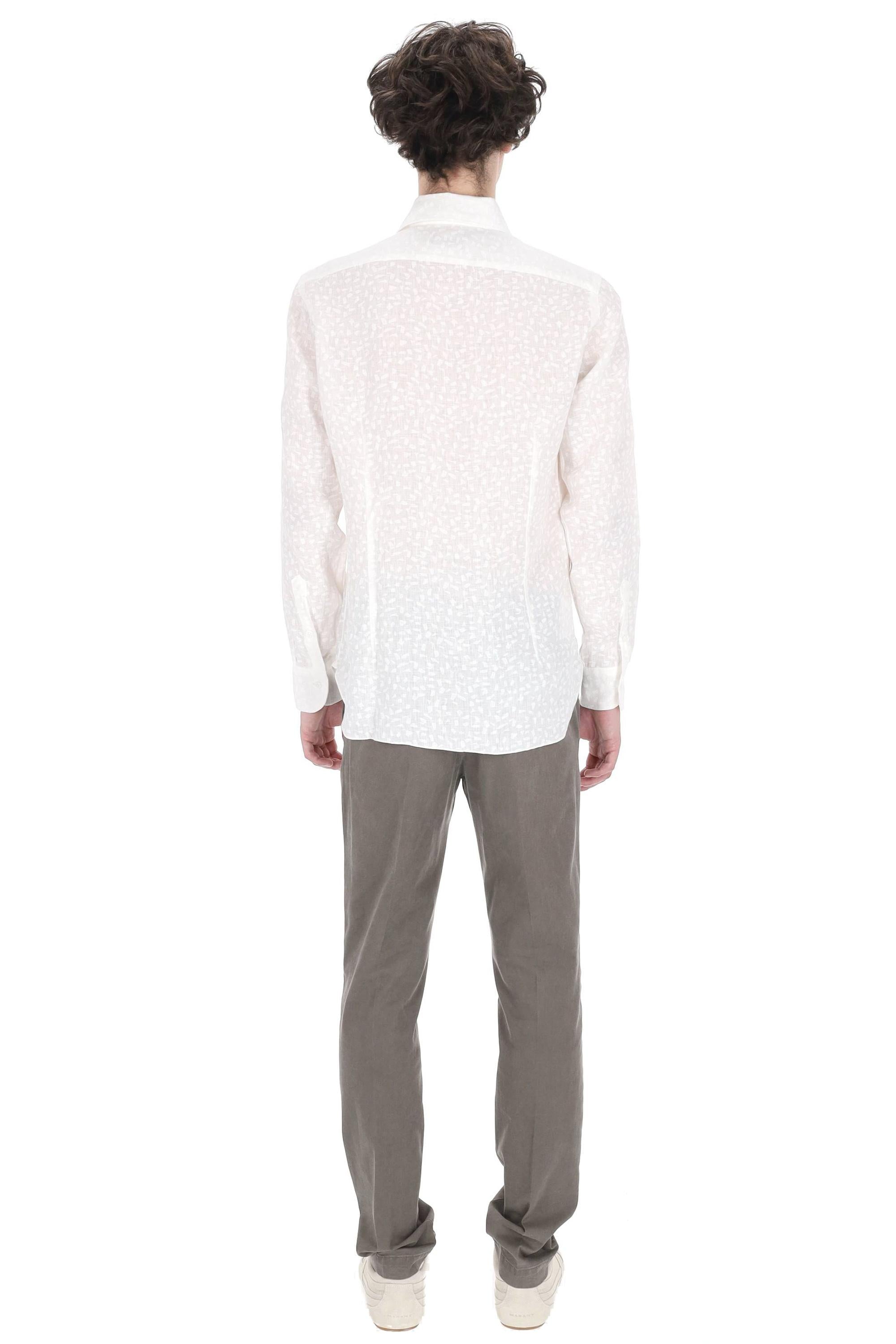 Barba Camicia collo paramontura in lino jacquard linea Culto NSFR2P0154063.U 0001