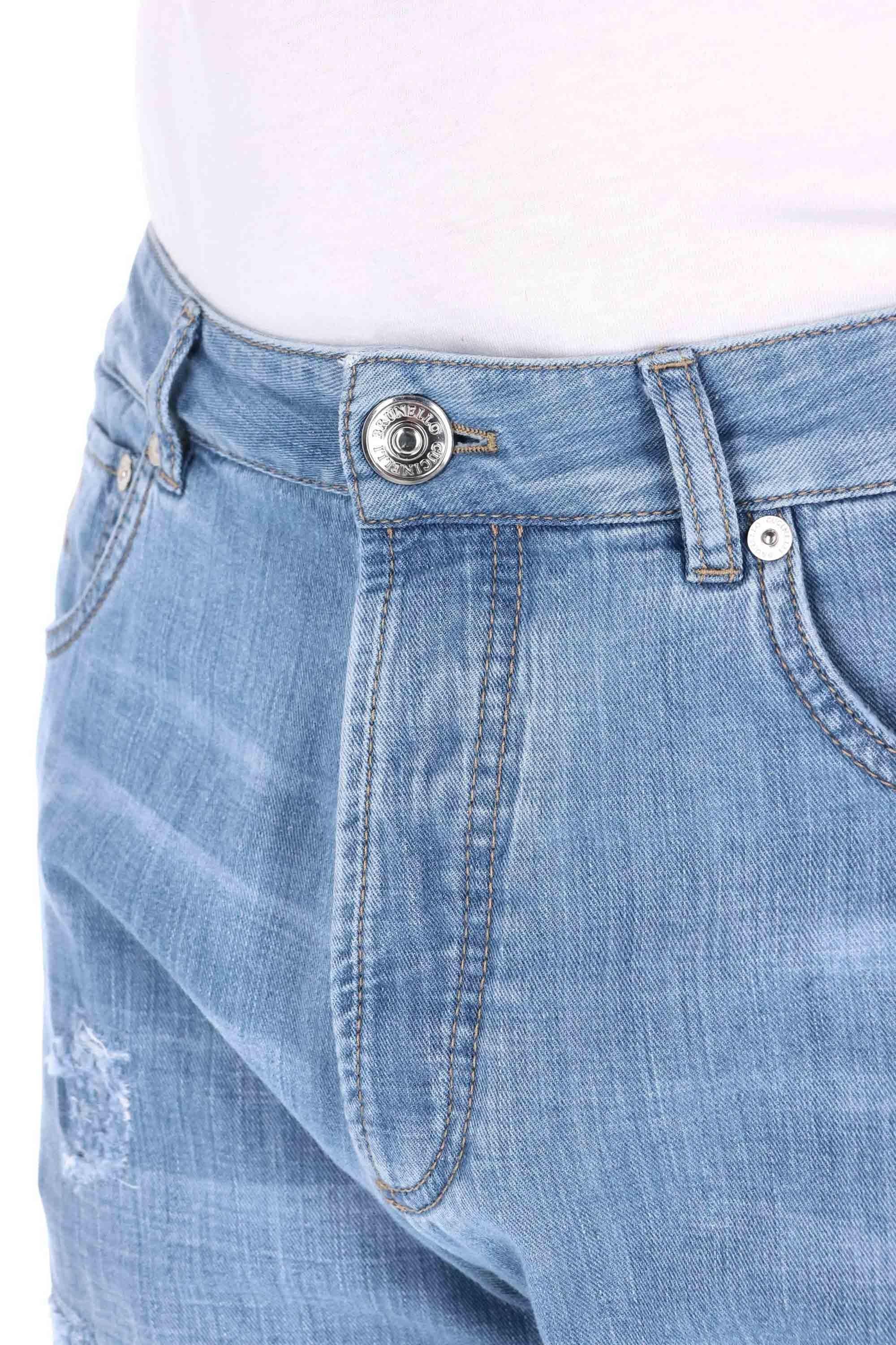 Jeans in puro cotone superlight con rotture ME645X2340 C1470 Brunello Cucinelli