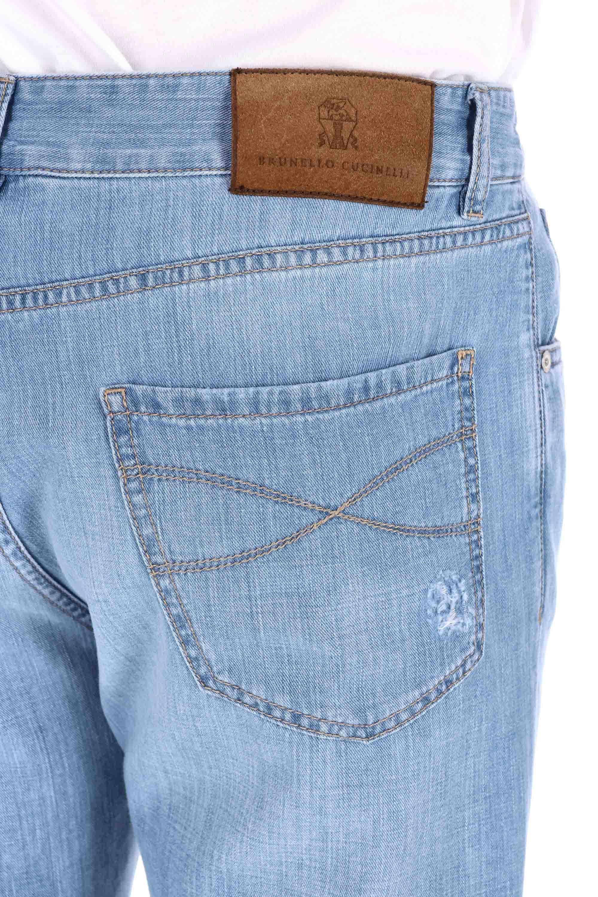 Jeans in puro cotone superlight con rotture ME645X2340 C1470 Brunello Cucinelli