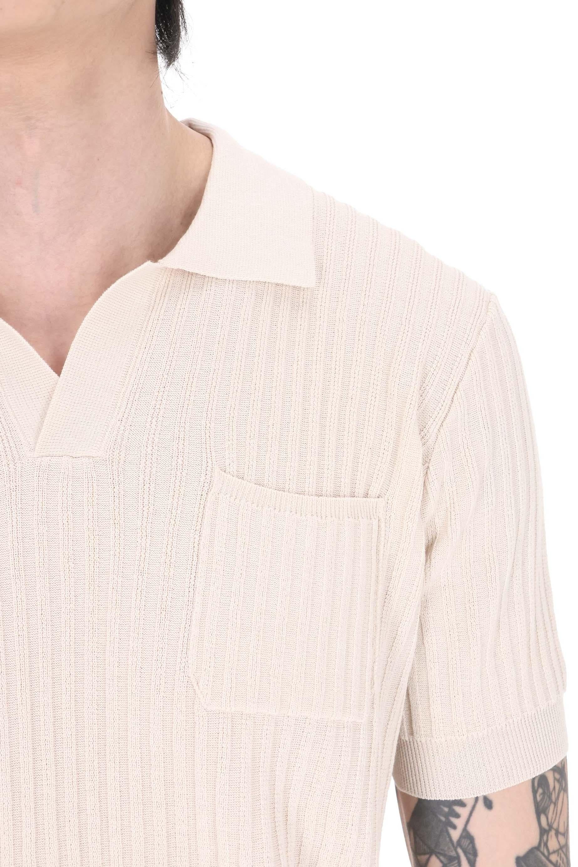 Roberto Collina Polo a costine in cotone open collar con taschino MYA13124 03