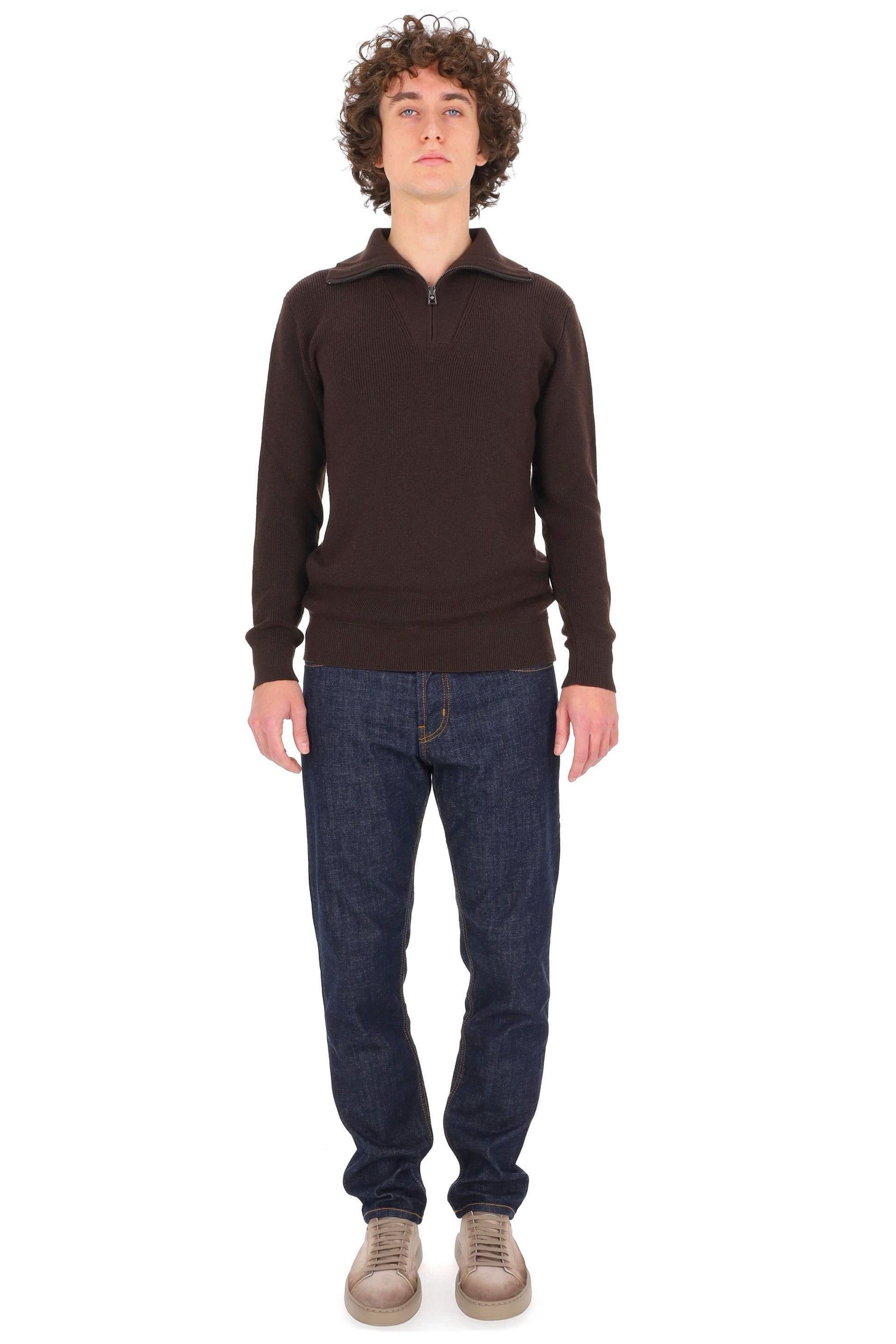 Tagliatore Maglia modello camionnaire Linton in lana vergine PWI25-01 25I226 MORO