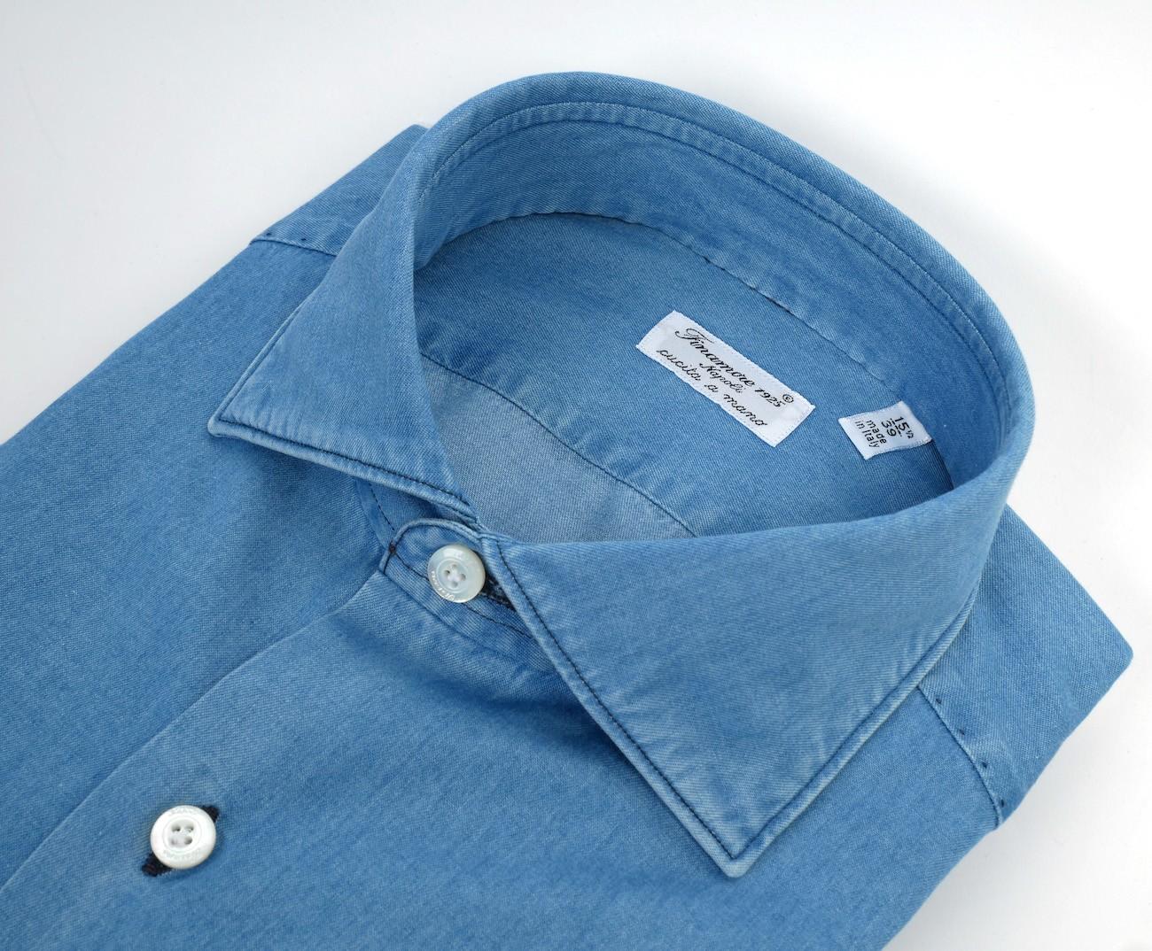 Camicia sartoriale in denim candeggiato linea Napoli N-19542-C0160/2-ZANTE 11 Finamore
