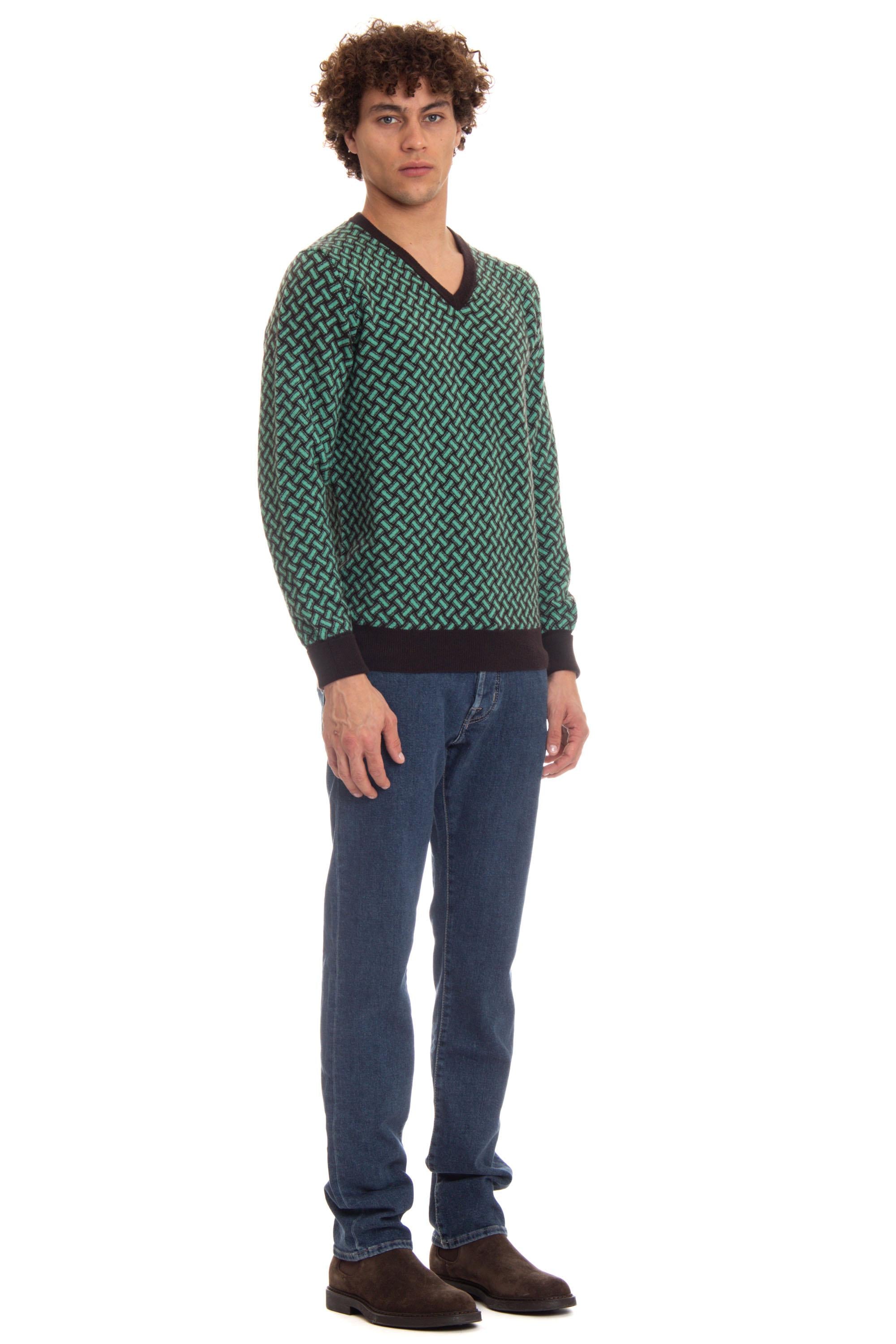 Drumohr Maglia scollo V in cashmere fantasia biscottino D2K481 RB27