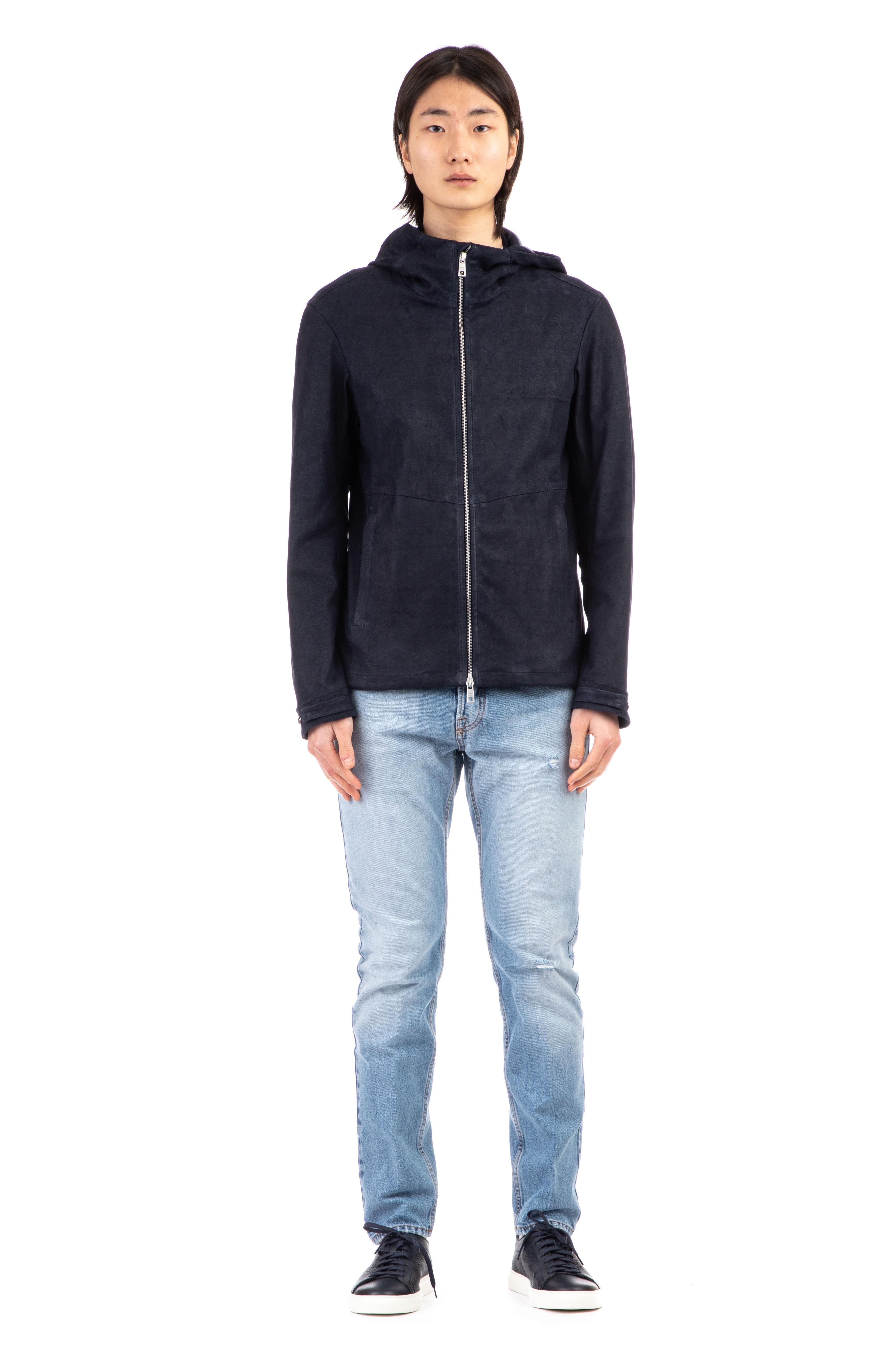 Giubbino bomber con cappuccio in pelle di agnello GU23S9005GRASS NIGHT Giorgio Brato