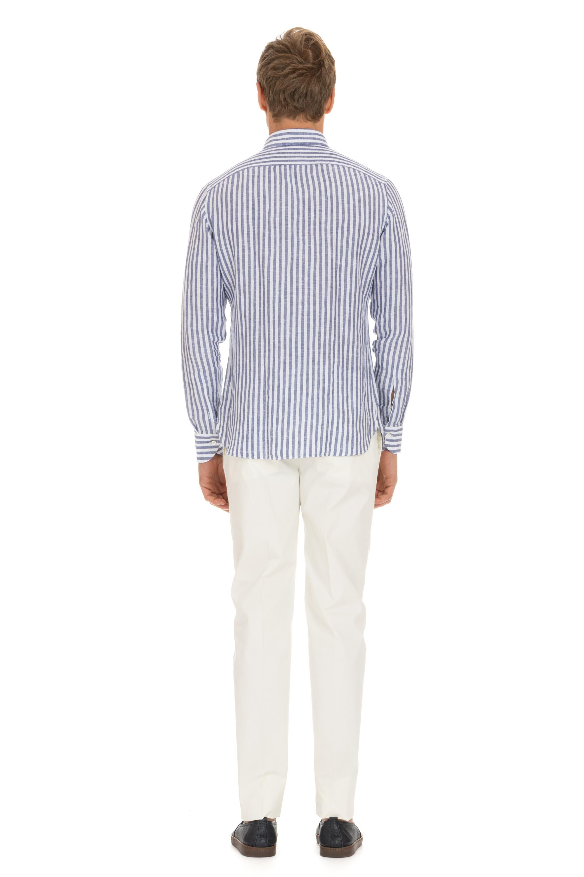 Camicia sartoriale rigata in puro lino 18052 3 Borriello