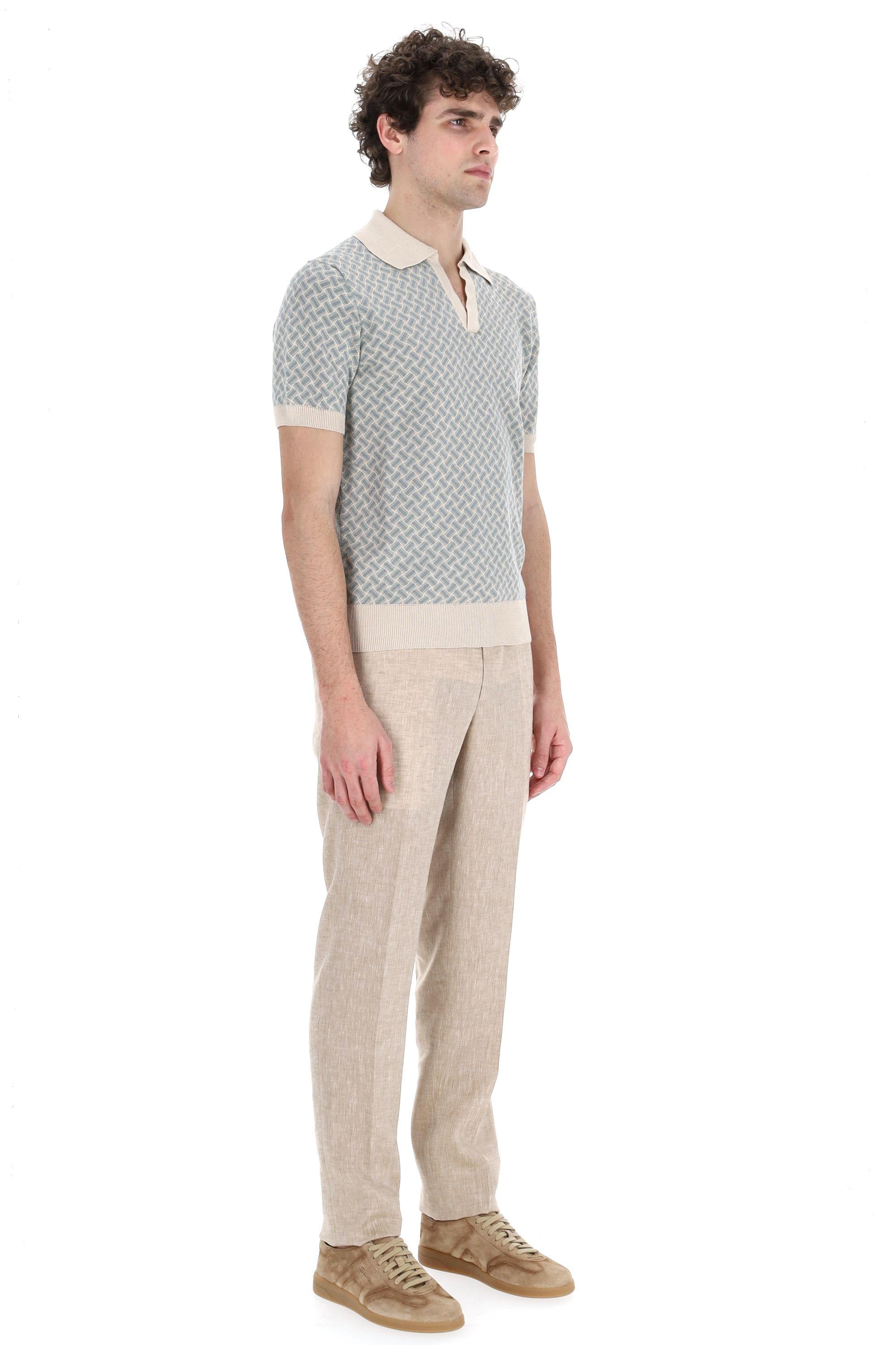 Polo open collar biscottino in cotone-lino D9LZ146N-6 B42 Drumohr