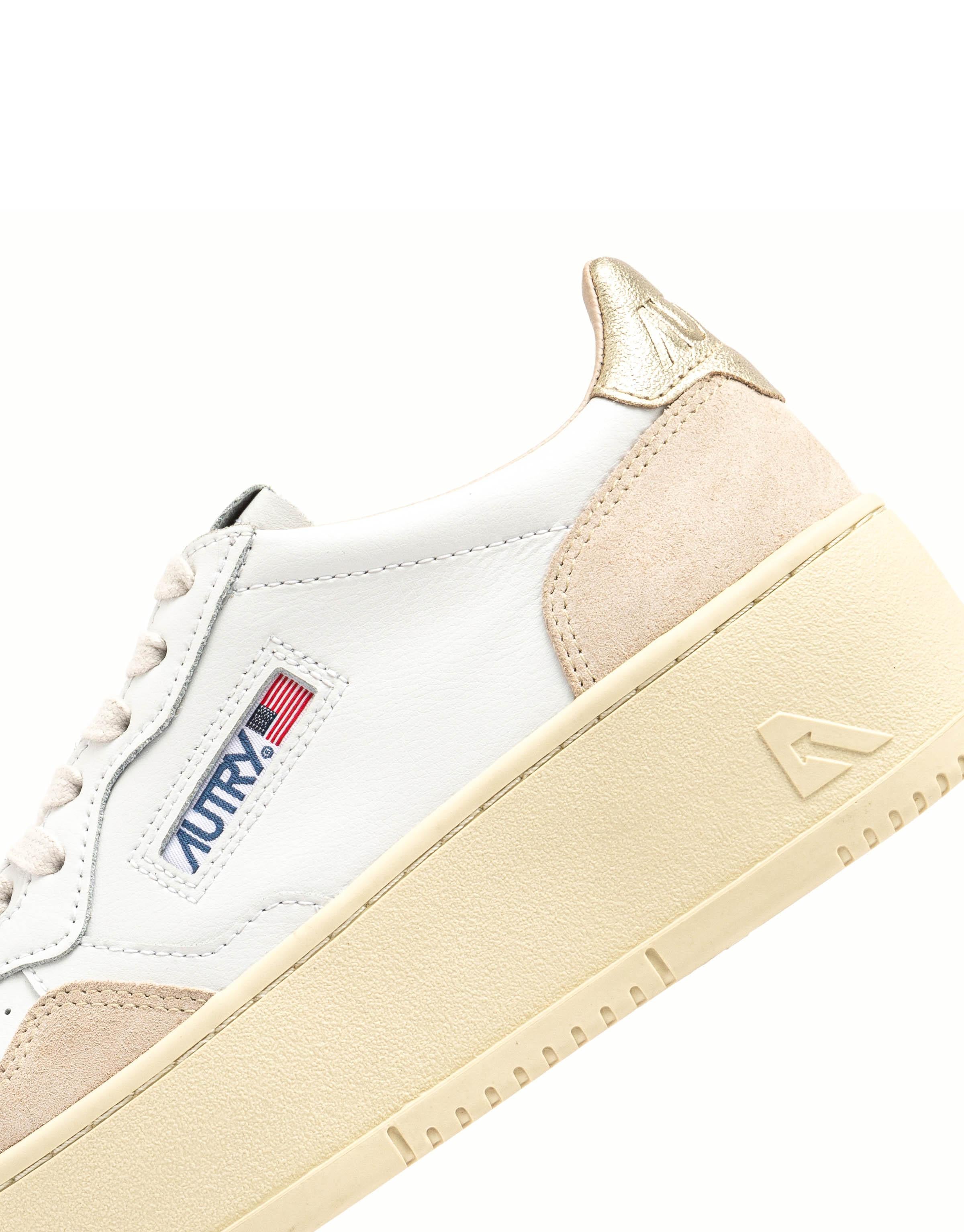 Sneaker donna Platform bimateriale in pelle e camoscio PTLW LS01 WHT/PLAT Autry