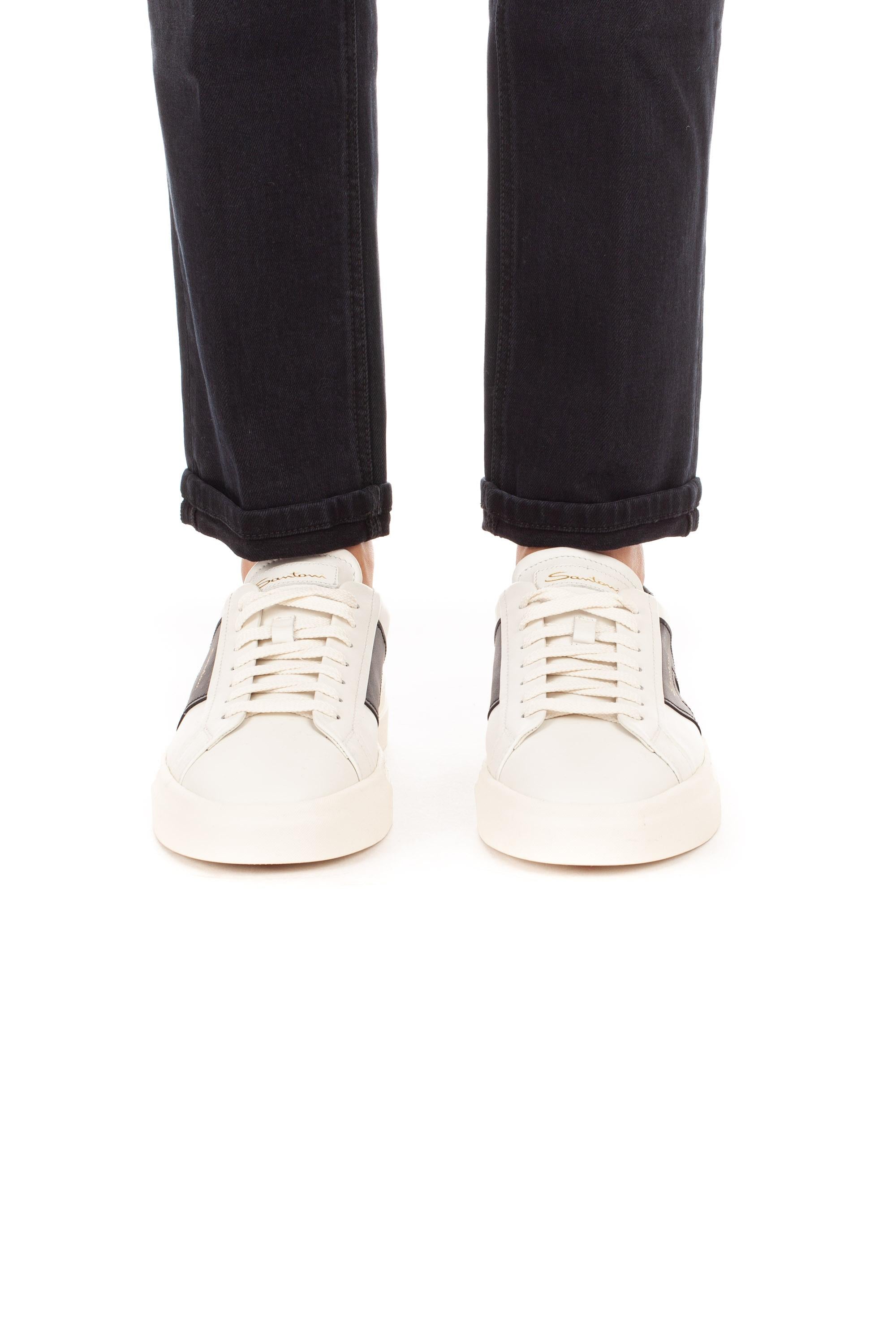 Sneaker in pelle double buckle nera MBGT21779PNNRBWE I10 Santoni