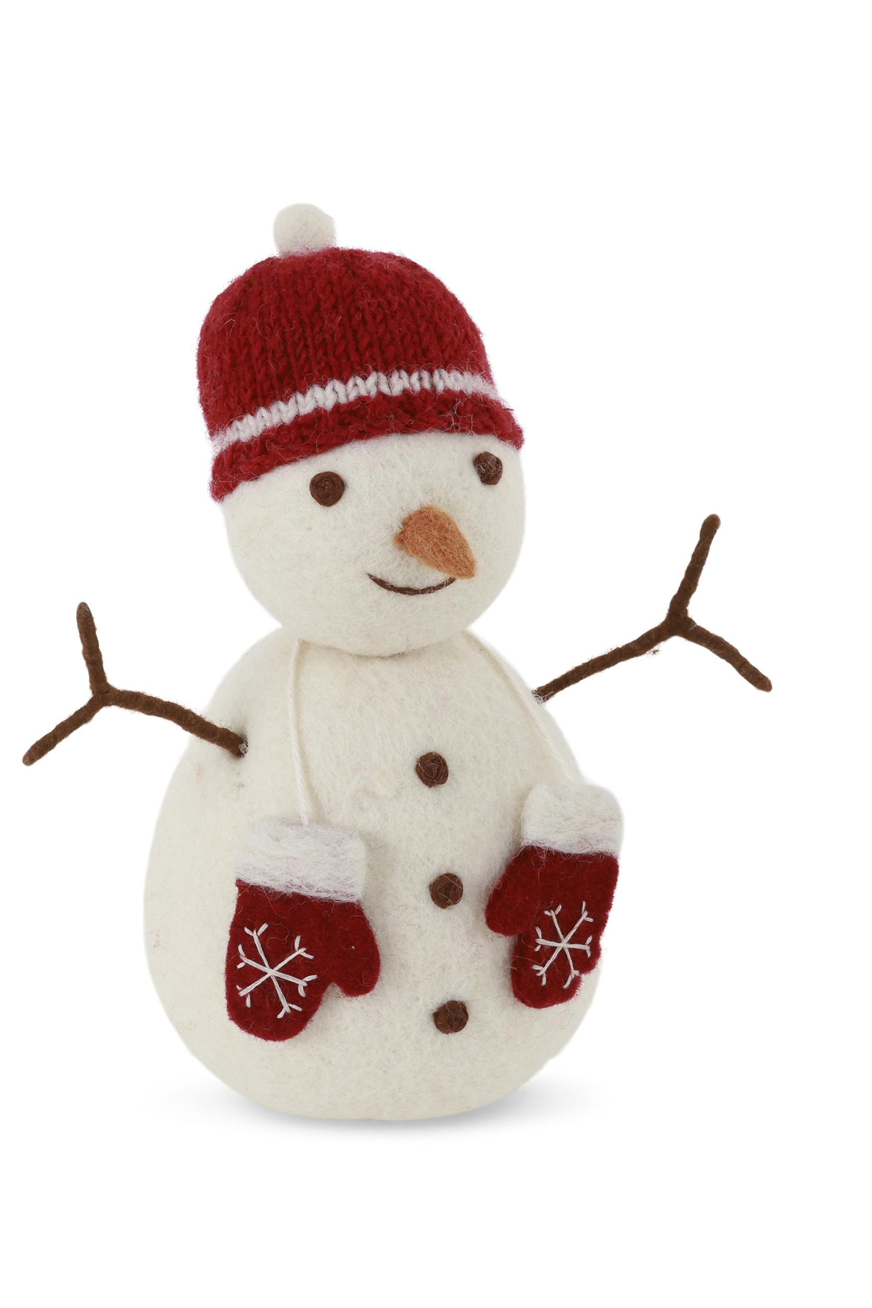 Gry&Sif Pupazzo di neve grande con cuffia e guanti rossi in maglia 12525 NN