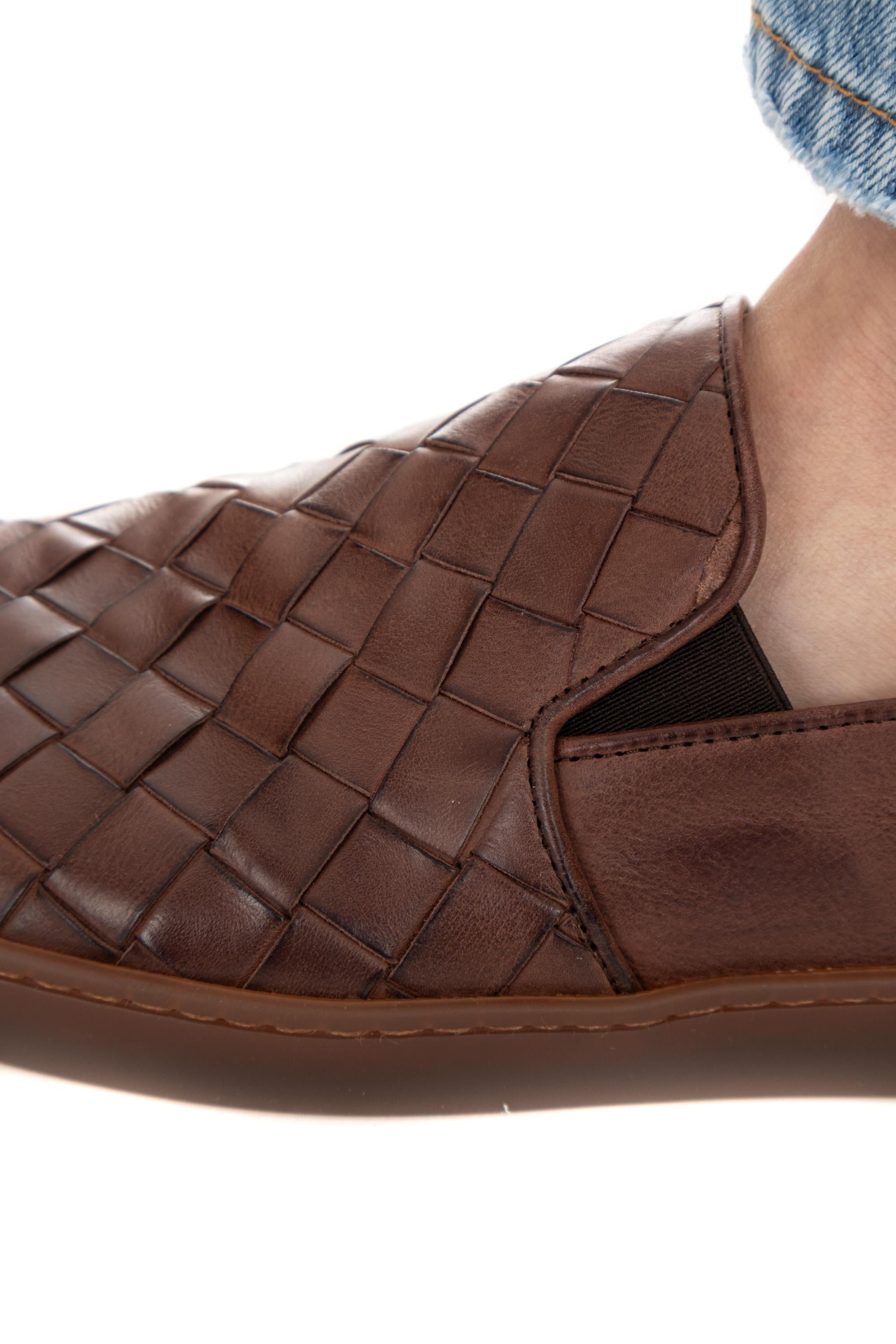 Henderson Slip on artigianale intrecciata in pelle mod. Antiparos ANTIPAROS CASTAGNA