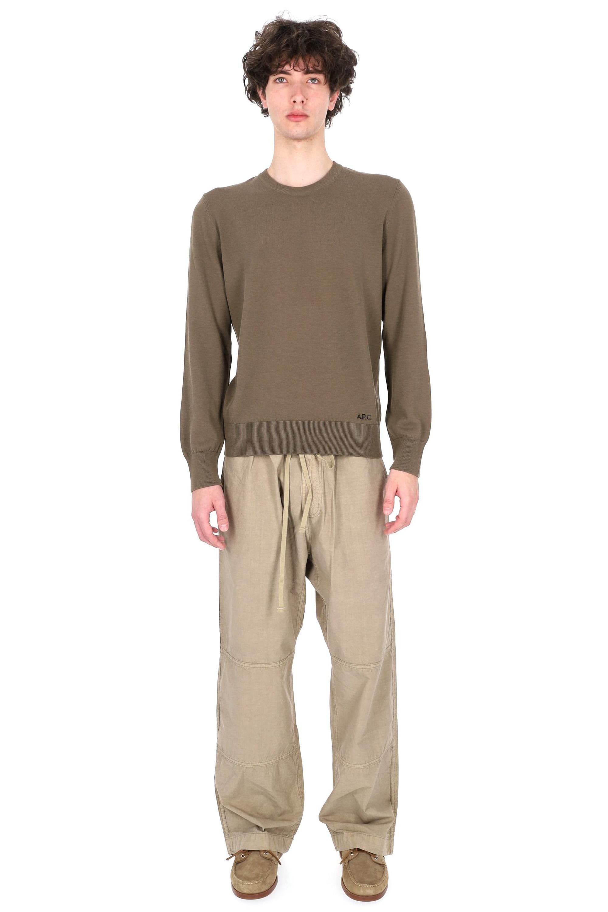 A.P.C. Maglia girocollo in cotone con logo A.P.C COEZJ-H23455/2 PKB-KAKI CHINE