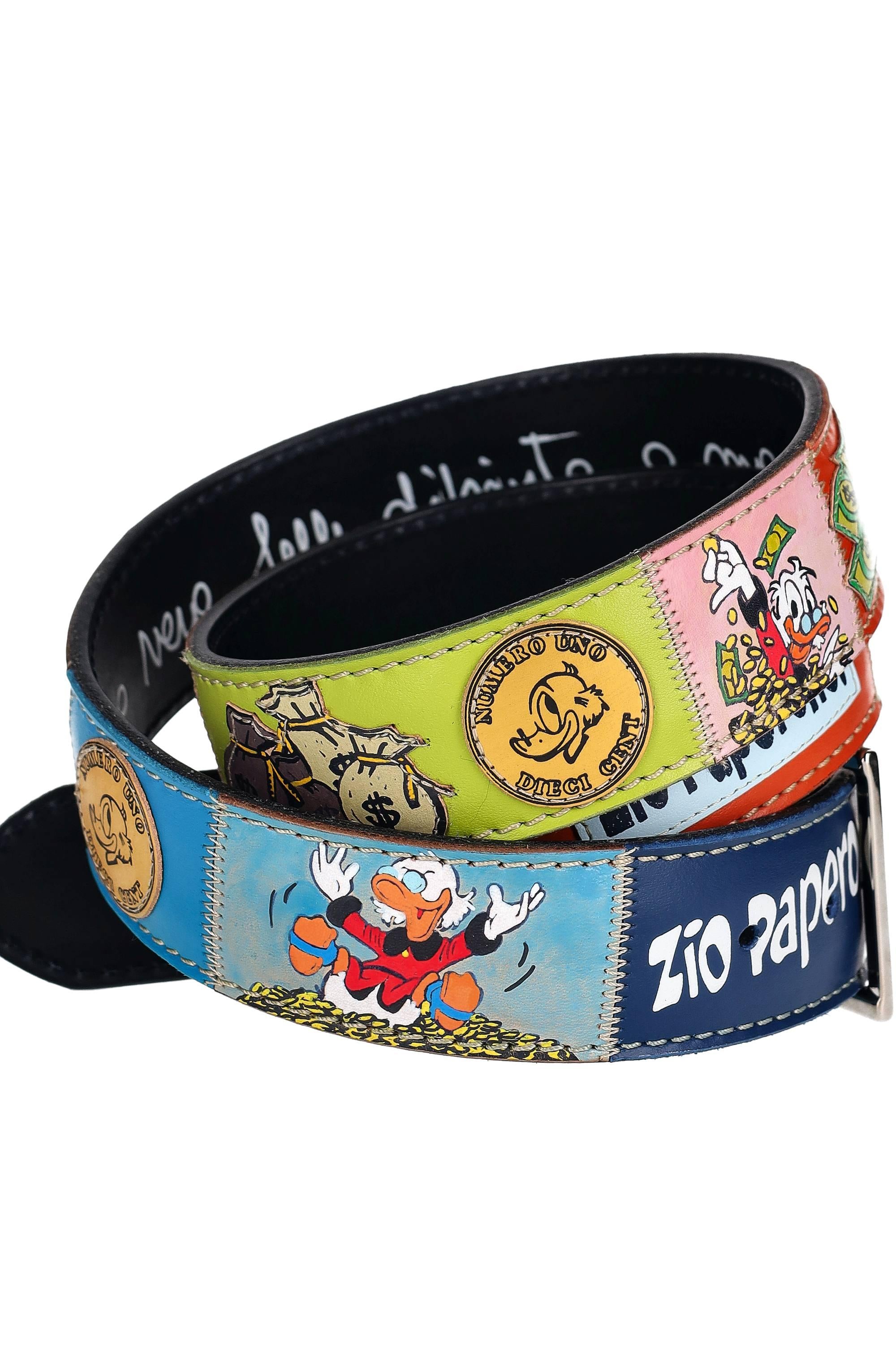 Artigianato Italiano Cintura artigianale dipinta a mano in pelle "Zio Paperone" ZIO PAPERONE MLTCLR