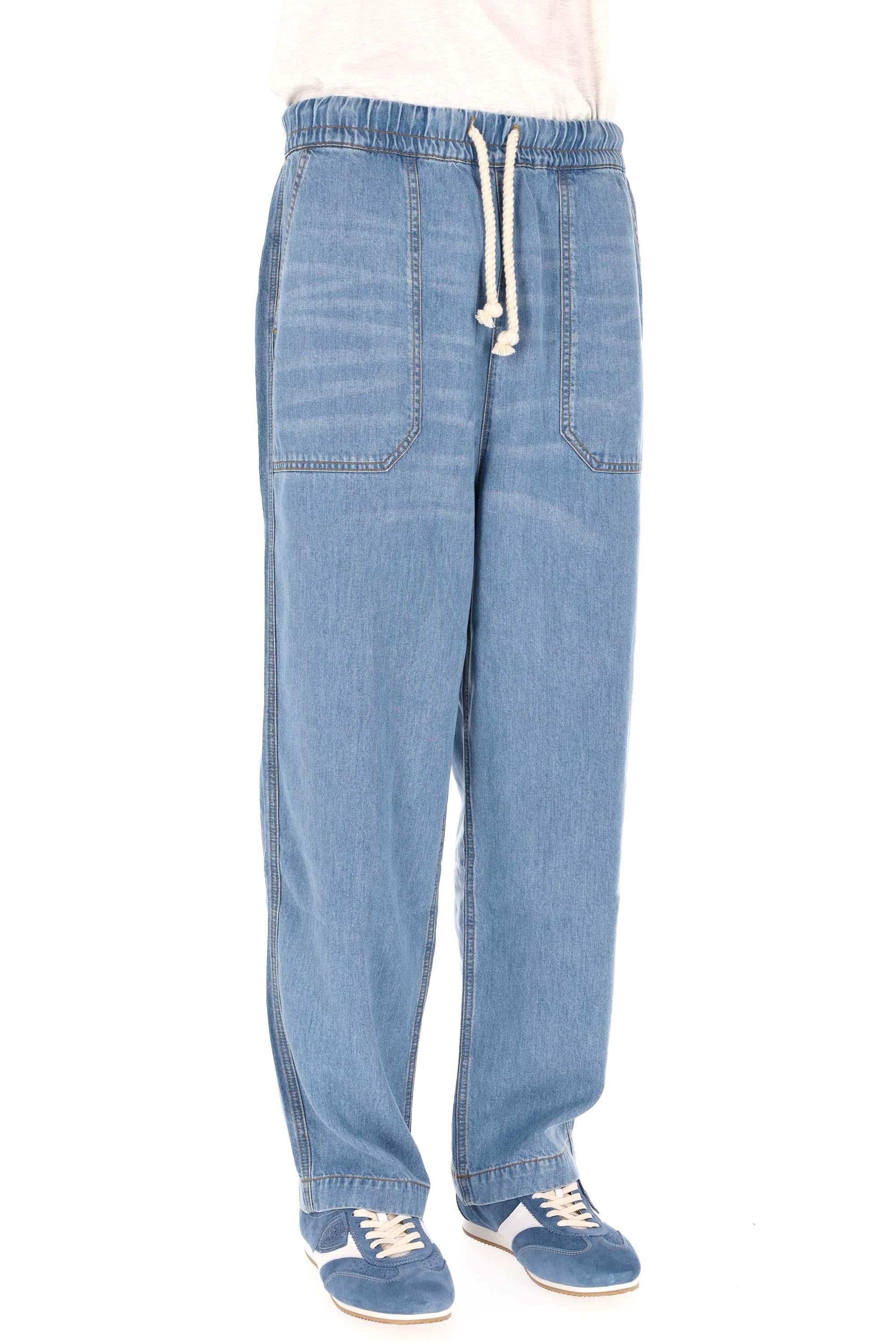 Officine Générale Jeans in lyocell con corda ed elastico mod. Ferry MCHN700 MID BLUE