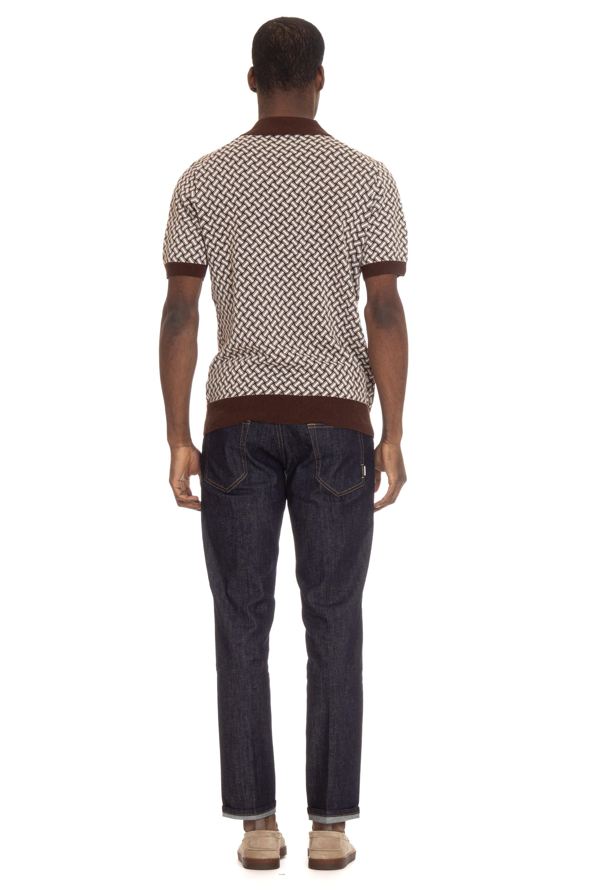 Polo in cotone-lino fantasia biscottino D9LZ146N/3 B32 Drumohr