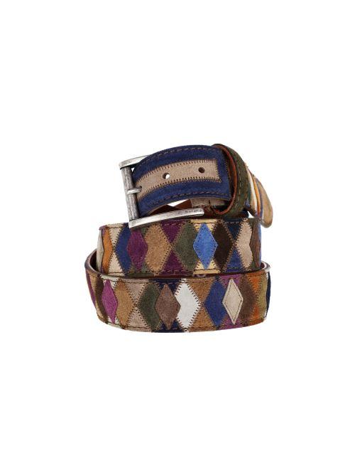 Artigianato Italiano Cintura artigianale in camoscio con rombi ROMBI CAMOSCIO MLTCLR