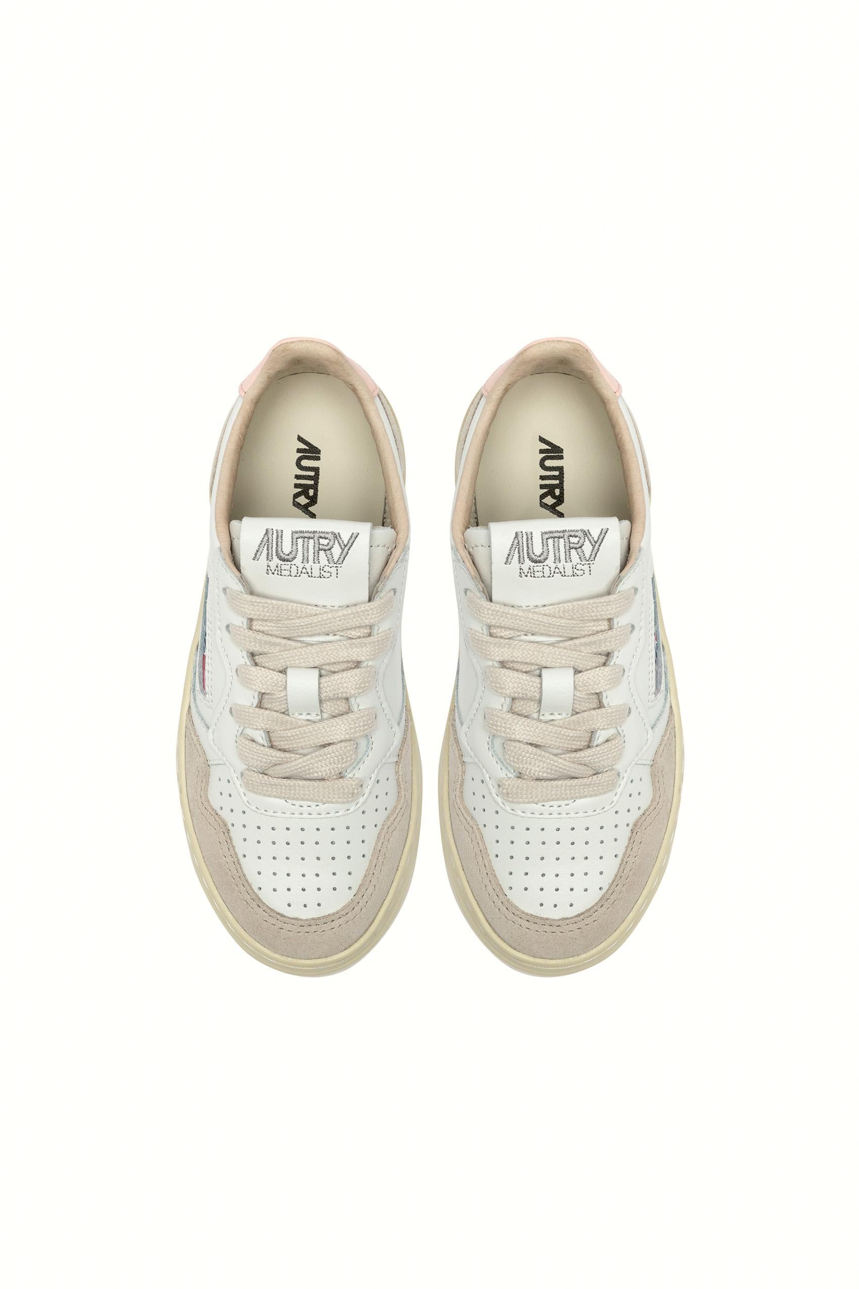 Autry Sneaker bambino in pelle e camoscio talloncino rosa KULK FS05 WHT/CRPINK