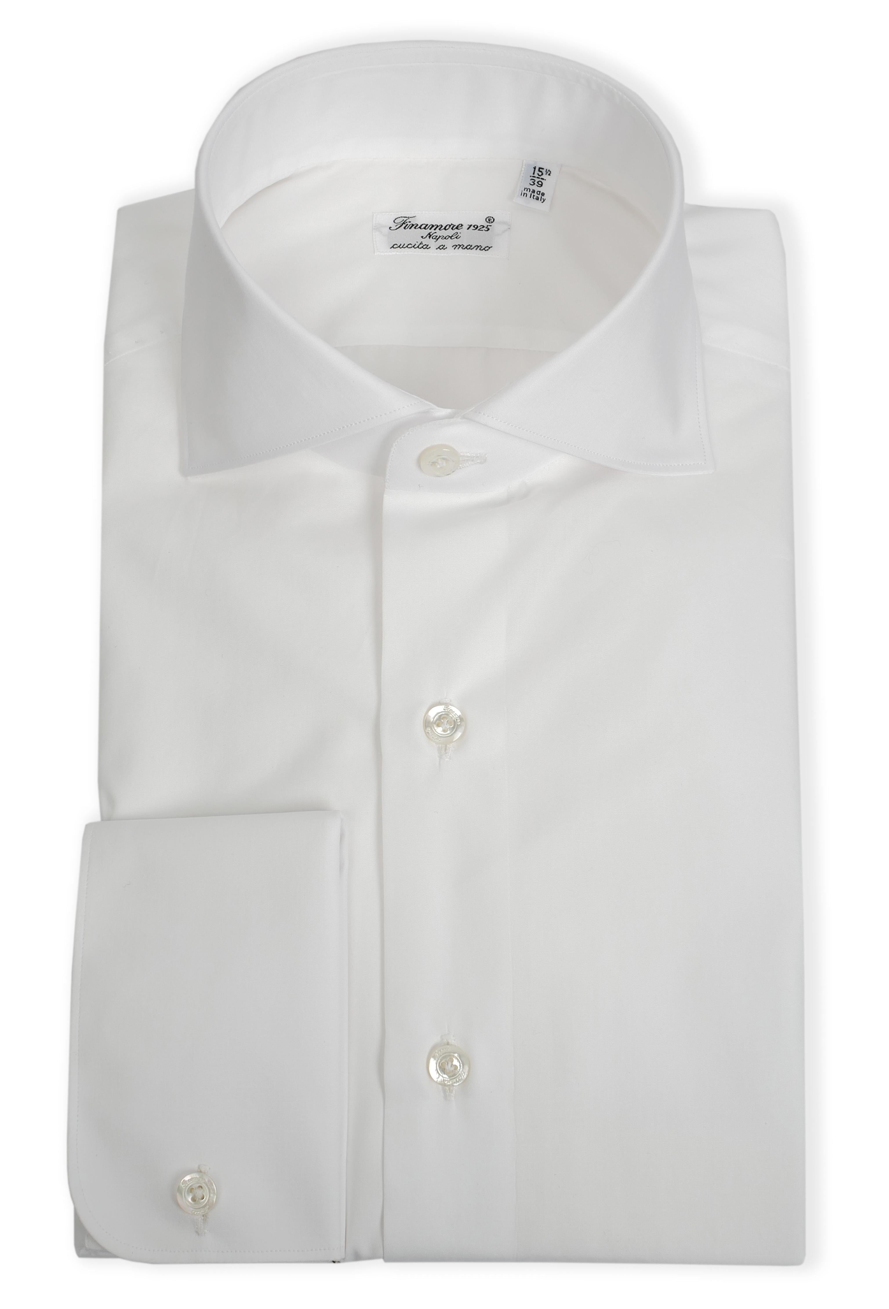 Finamore Camicia sartoriale in cotone popeline doppio ritorto polsino gemelli linea Milano 14001-C0147/G-EDUARDO 1