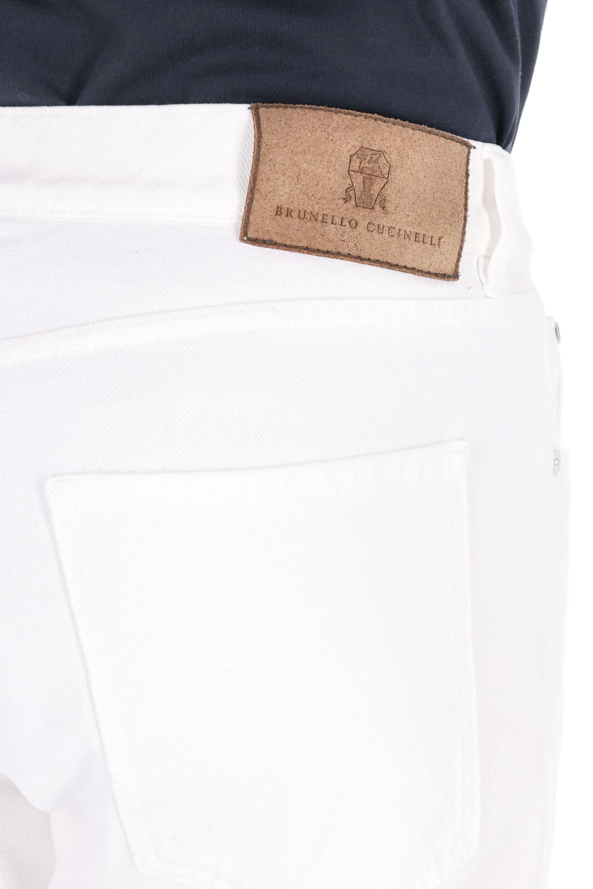 Jeans bianco in bull di cotone M237P01090 C7210 Brunello Cucinelli