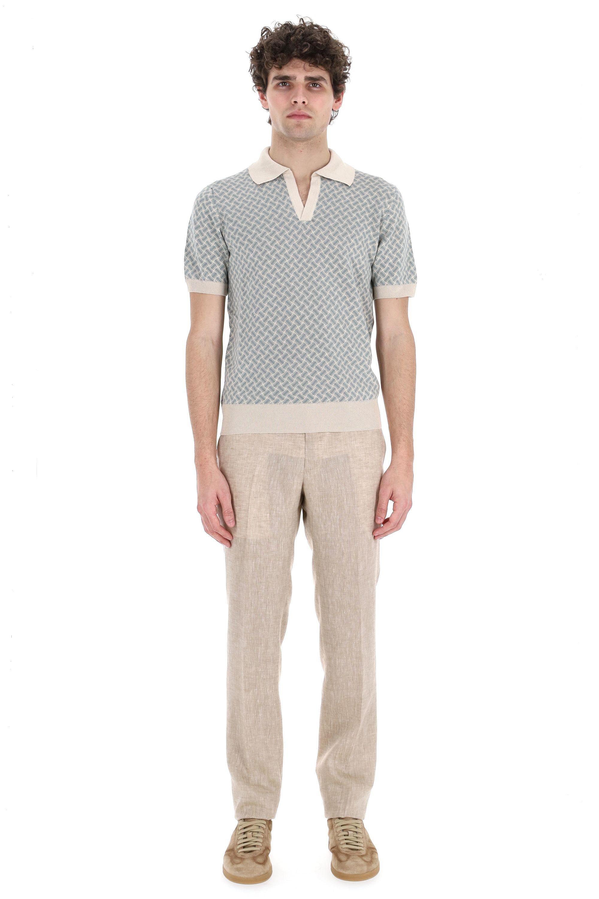 Polo open collar biscottino in cotone-lino D9LZ146N-6 B42 Drumohr