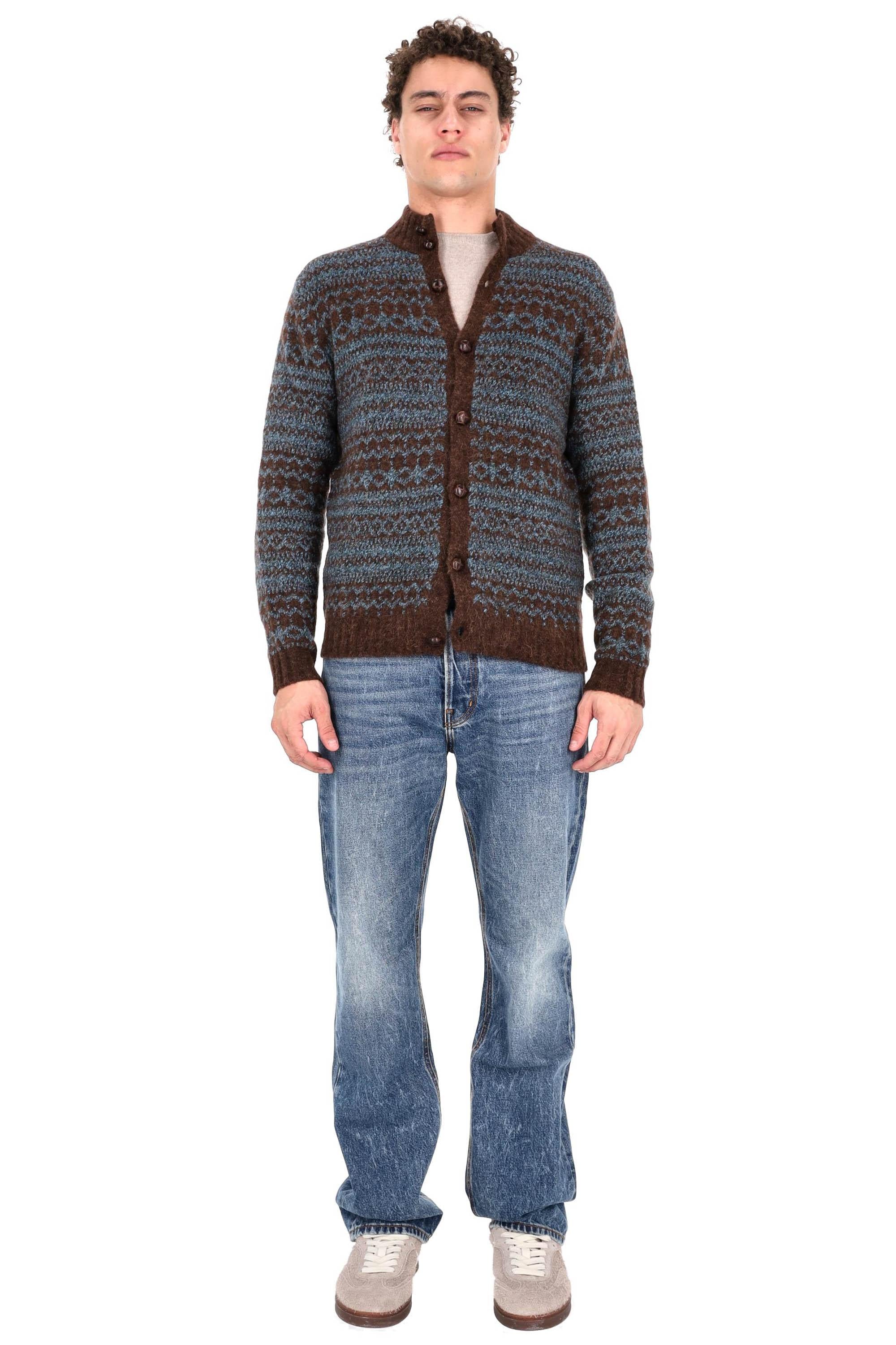 Ballantyne Cardigan in lana-alpaca con bottoni in pelle B2K126 5W005 94008