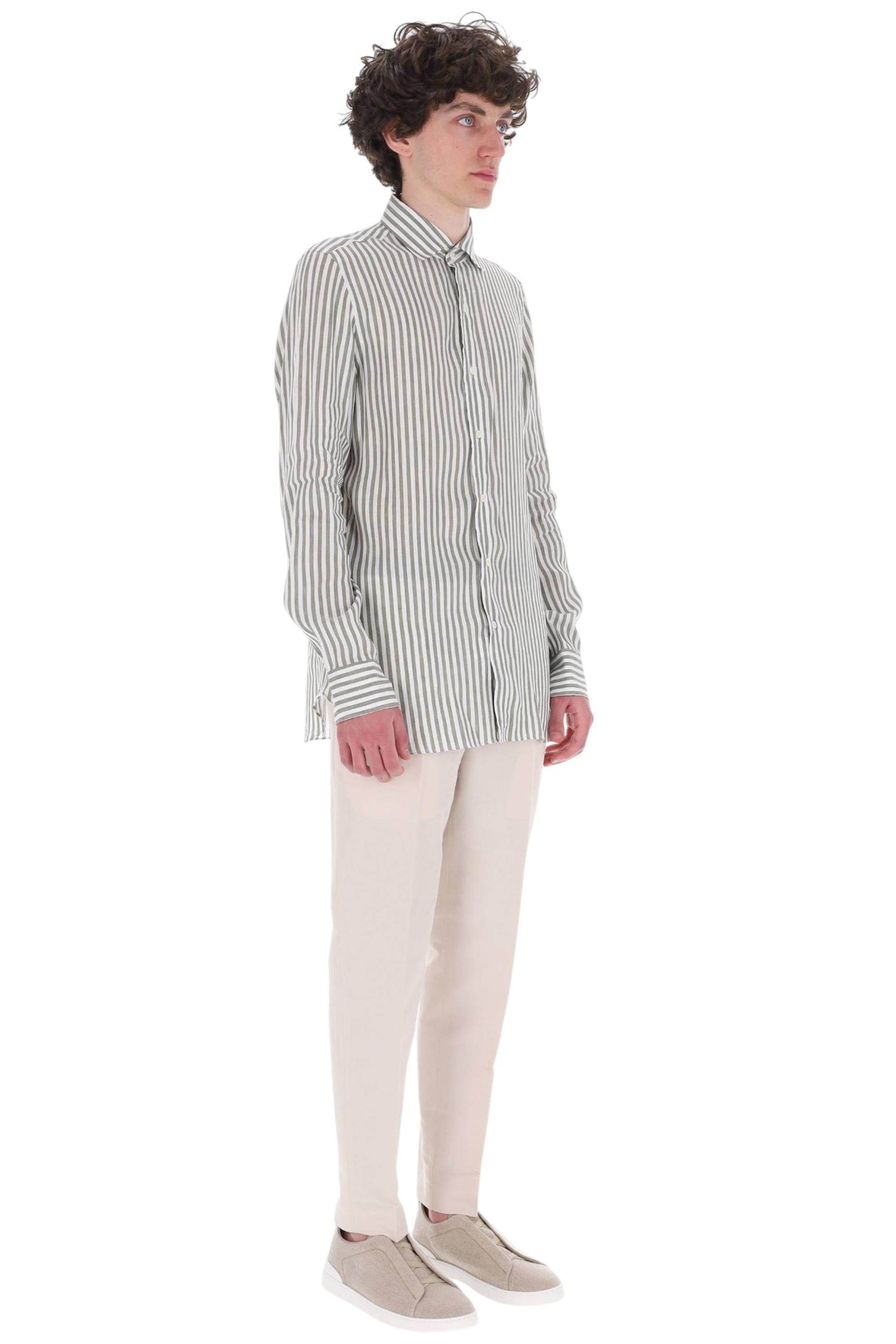 Finamore Camicia rigata in lino-lyocell modello Gaeta GT 013057 P6044/2 04