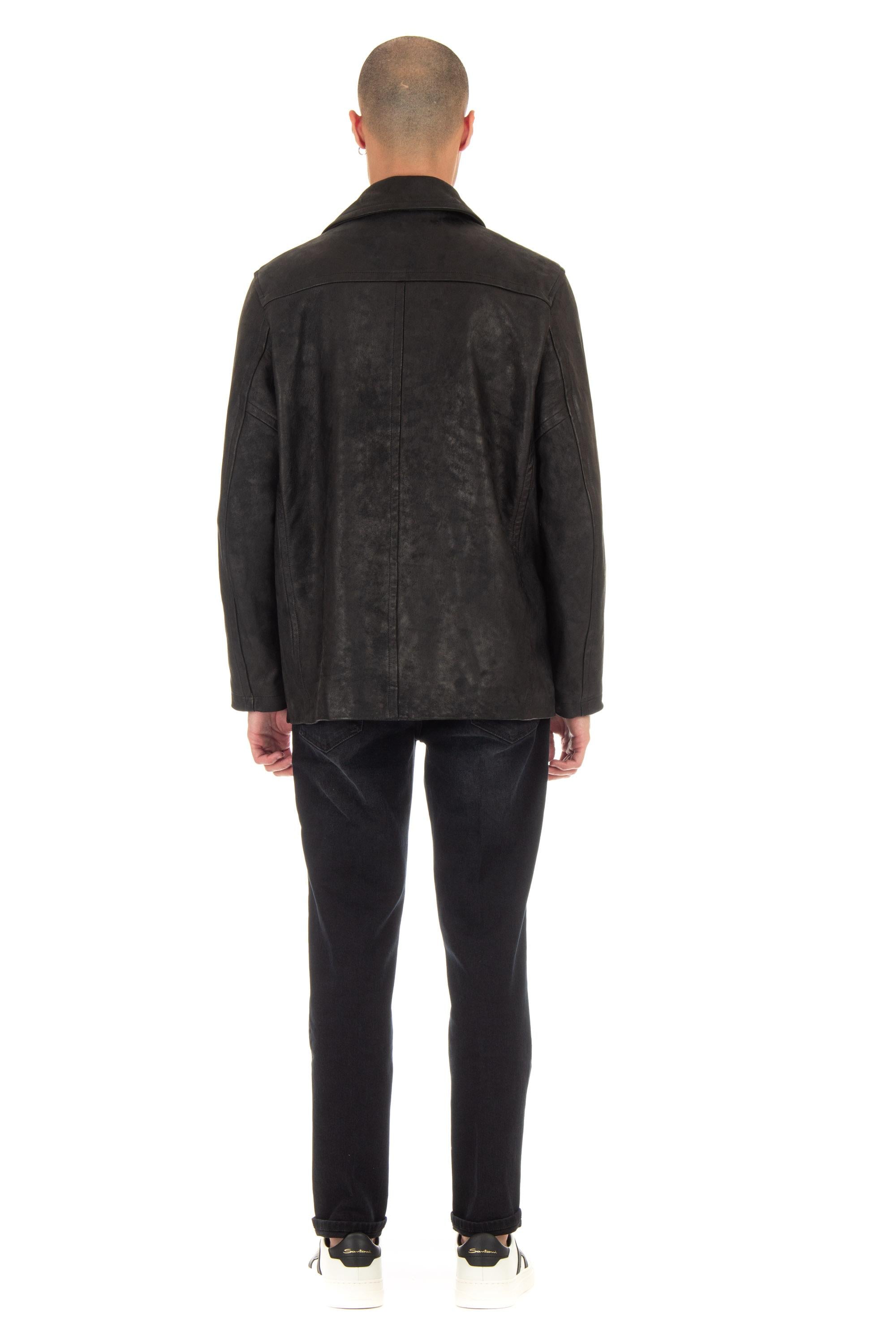 Giorgio Brato Peacoat artigianale in pelle GU24F18002VBRUSH NERO