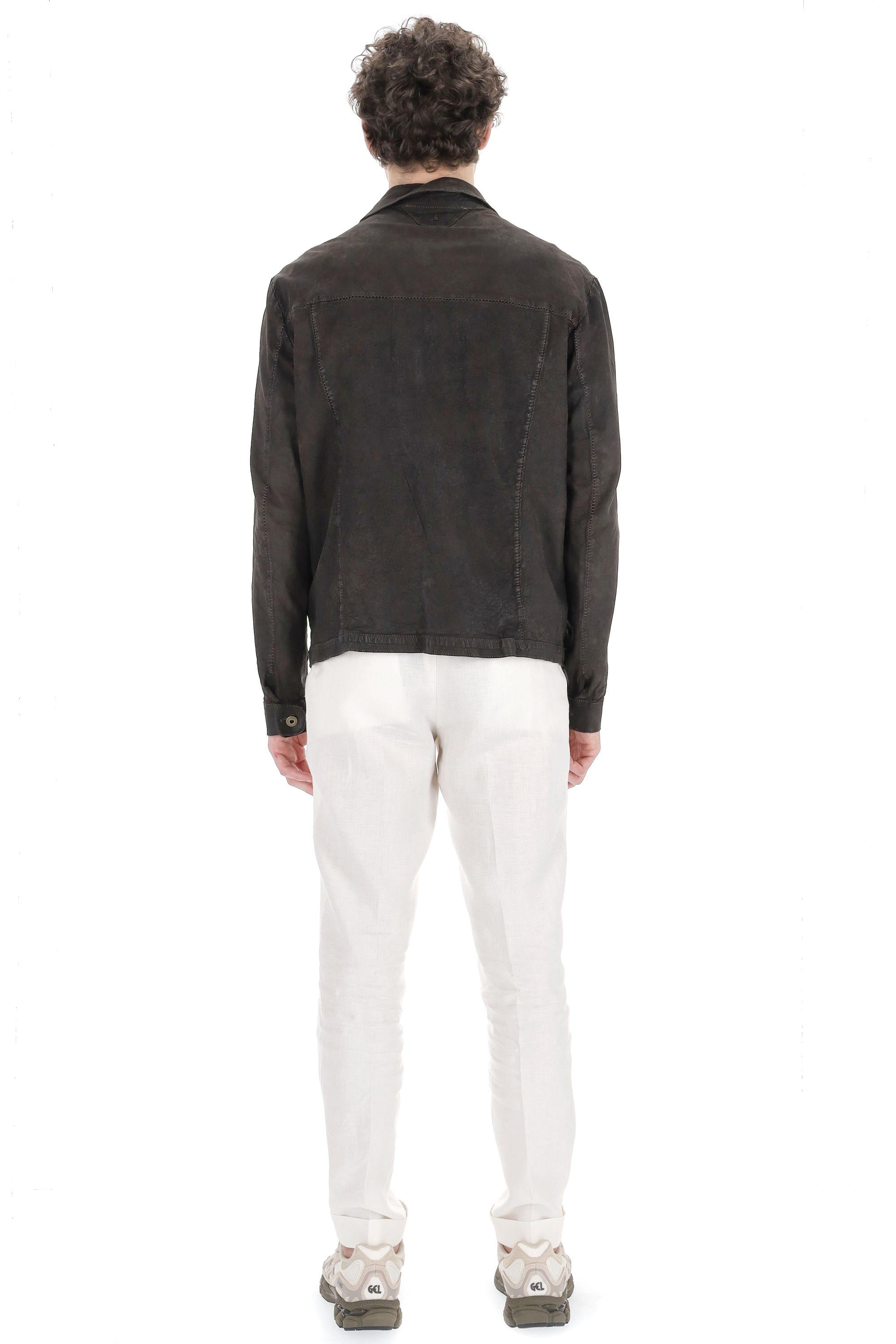 Salvatore Santoro Overshirt in pelle di agnello delavè 48573-U NIV_COFFEE