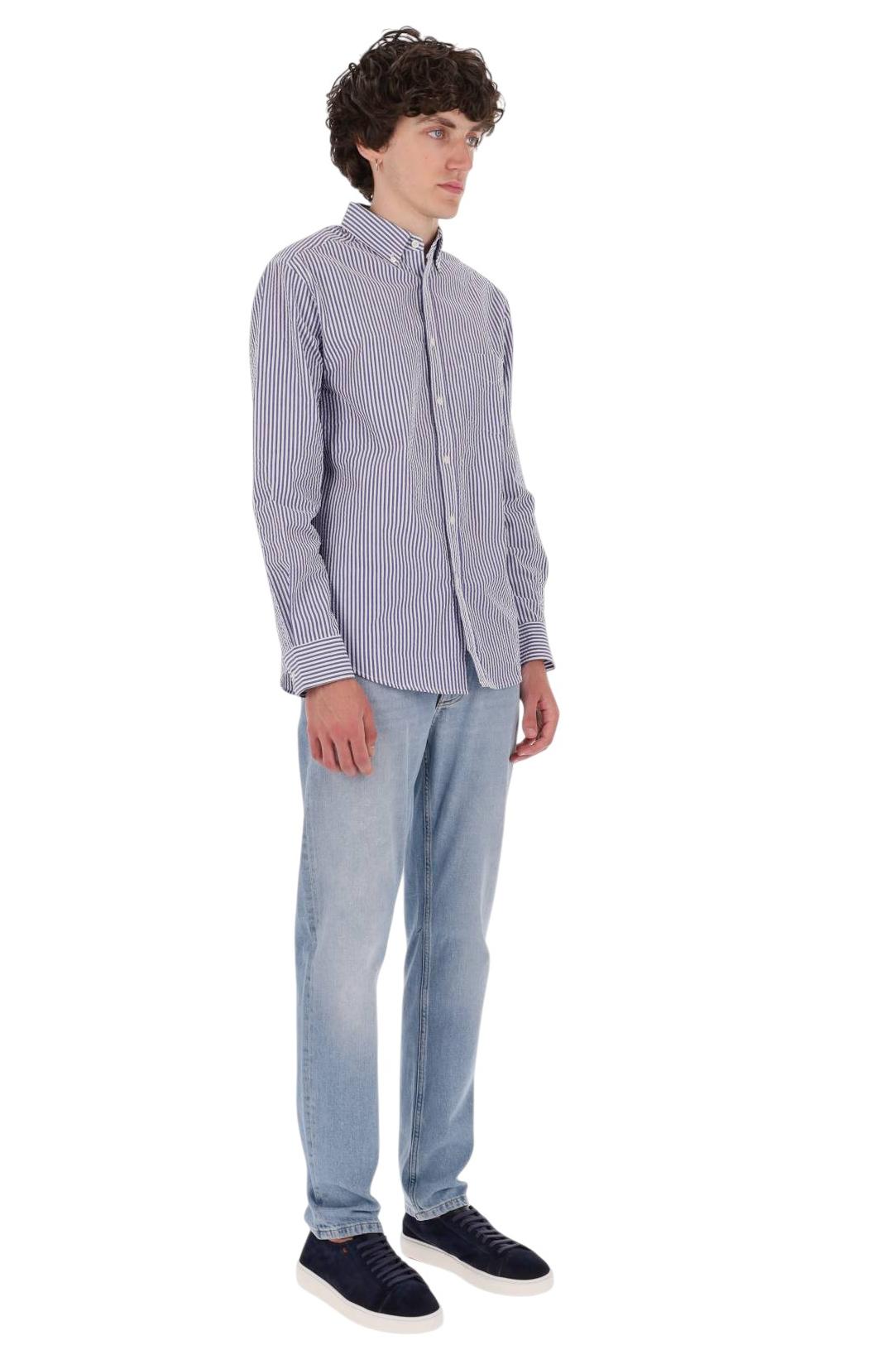 Portuguese Flannel Camicia Atlantico seersucker stripes bianco-blu 011 BLUE