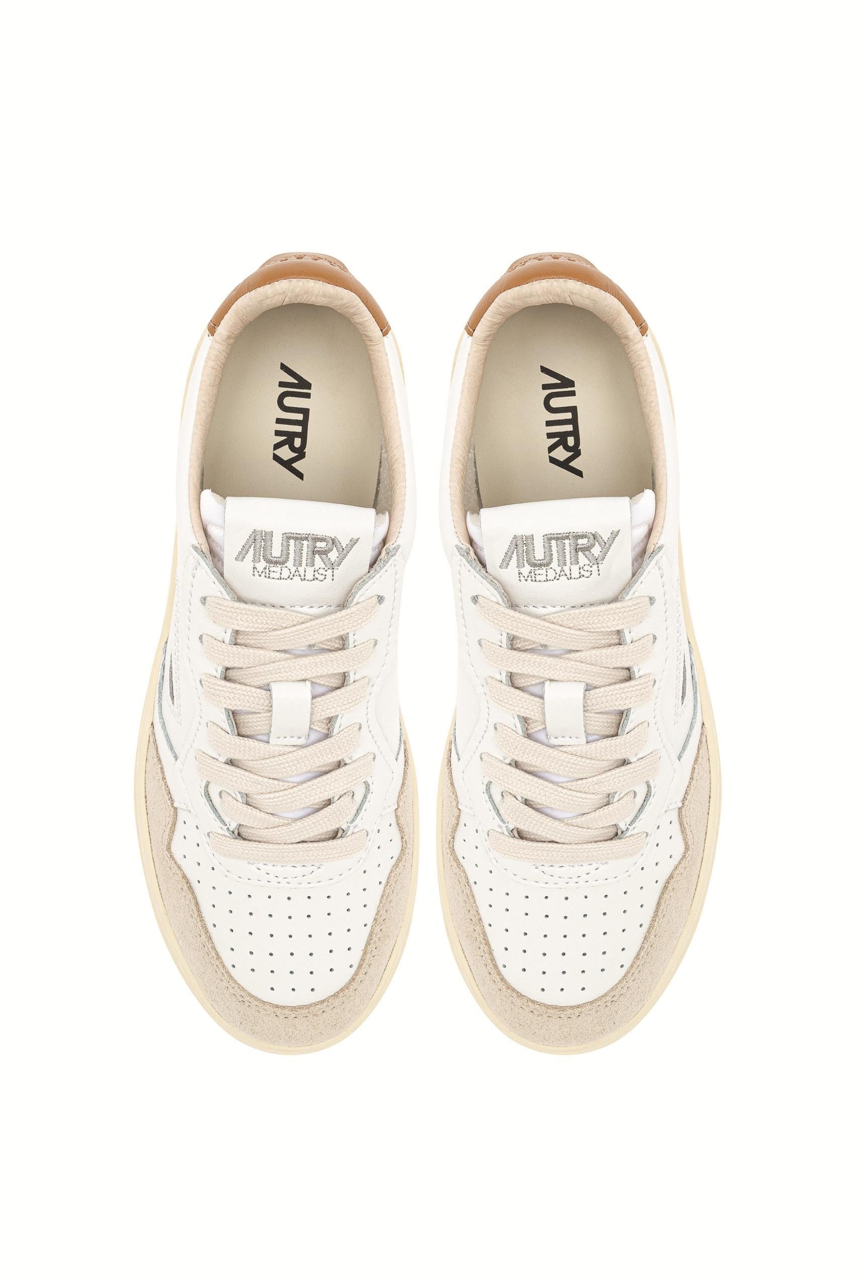 Autry Sneaker bimateriale in pelle e camoscio talloncino nocciola AULM LS02 WHT/BRNSUG
