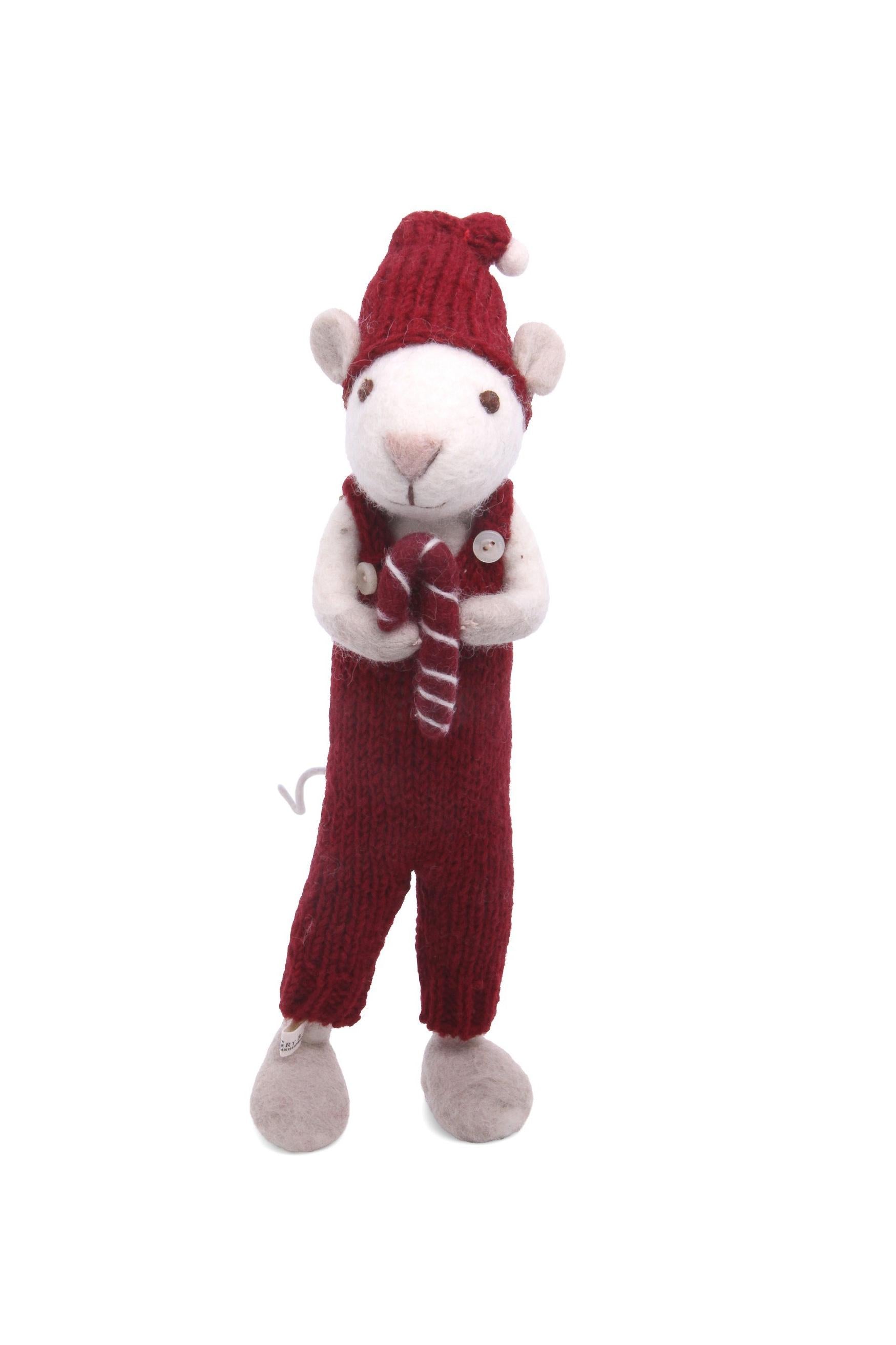 Gry&Sif Topino bianco grande con candy cane in mano 83522 NN