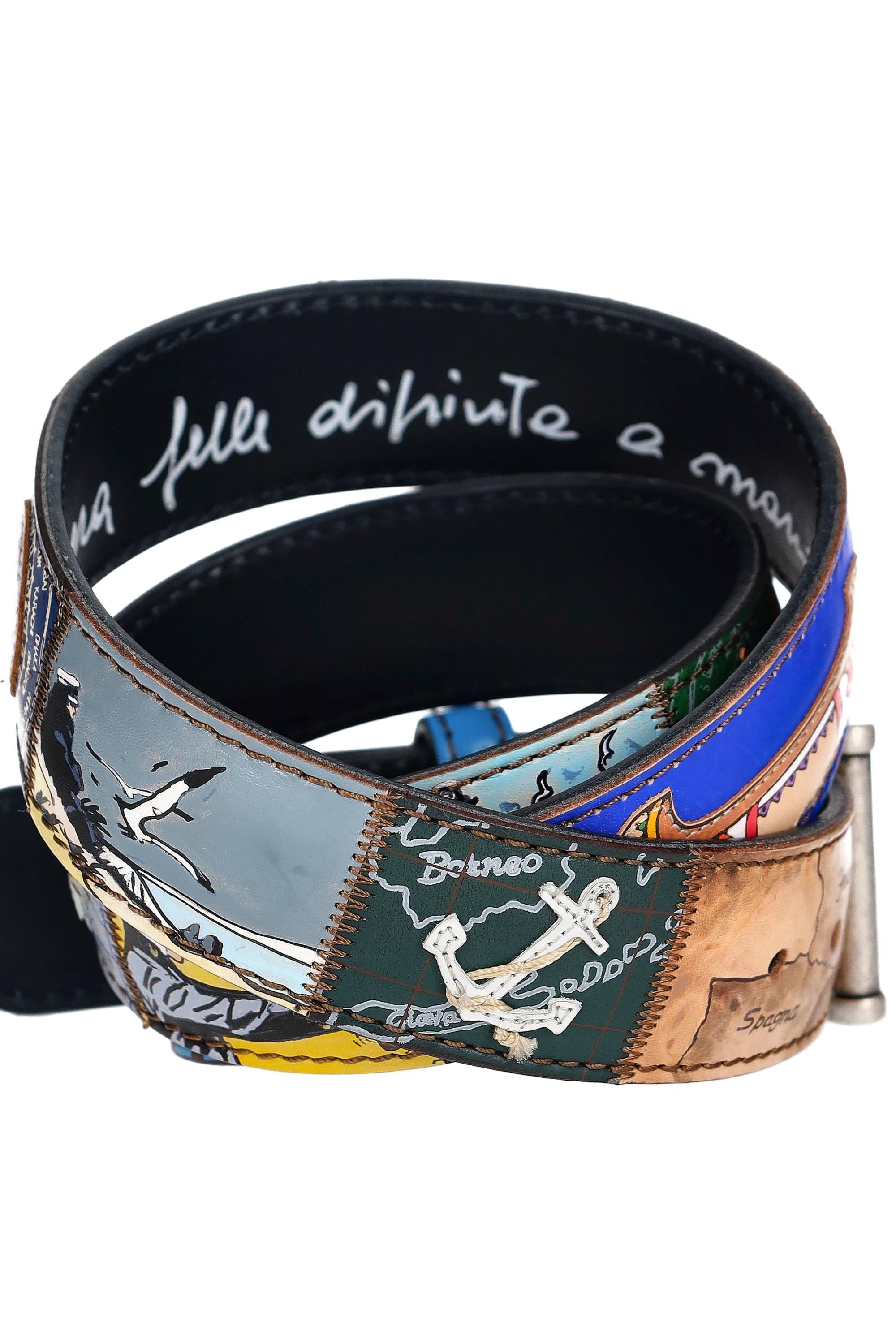 Artigianato Italiano Cintura artigianale in pelle dipinta a mano "Corto Maltese" CORTO MALTESE MLTTCLR