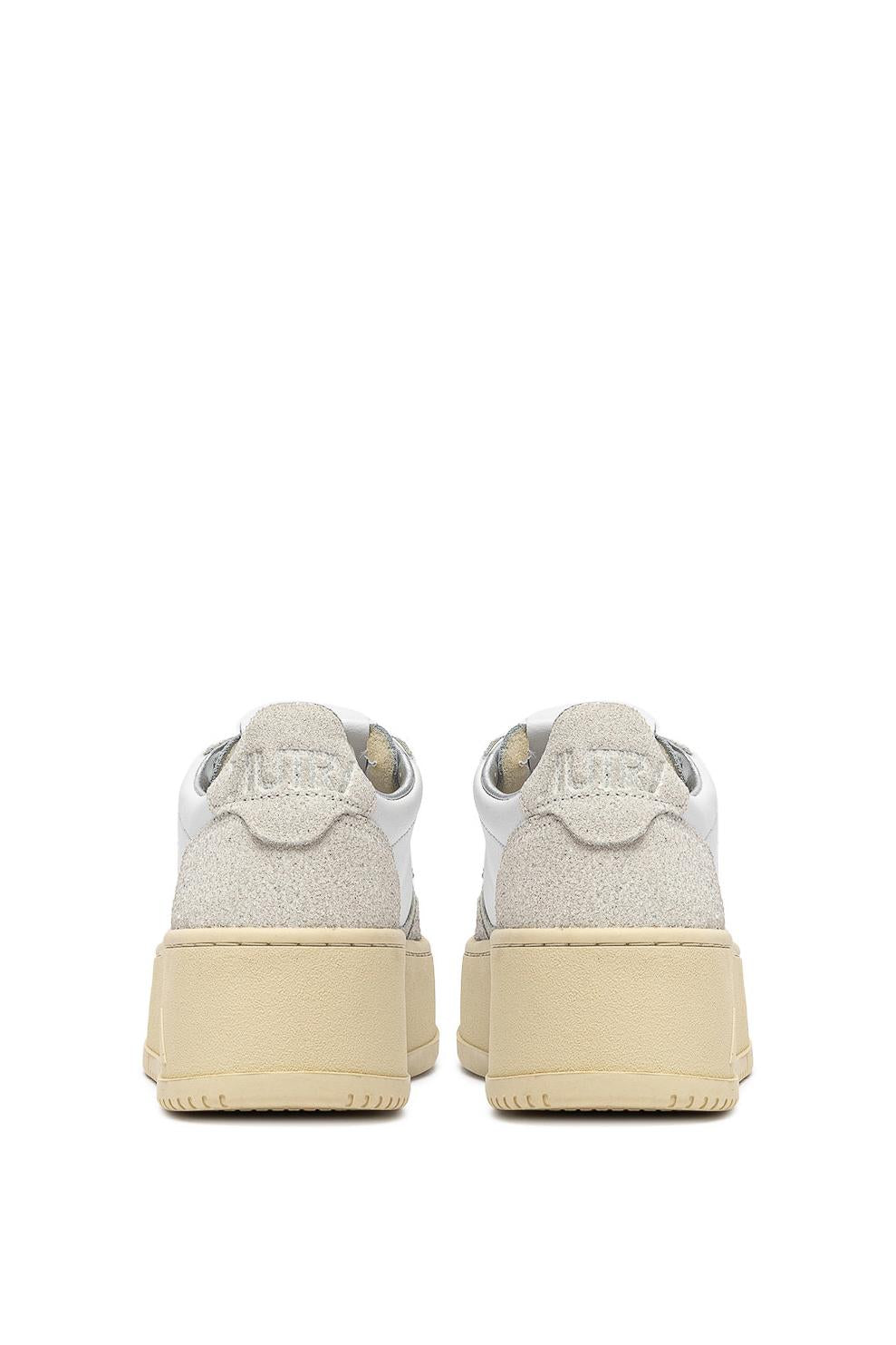 Sneaker donna Platform bimateriale in pelle e strass PTLW TA01 WHT/WHT Autry