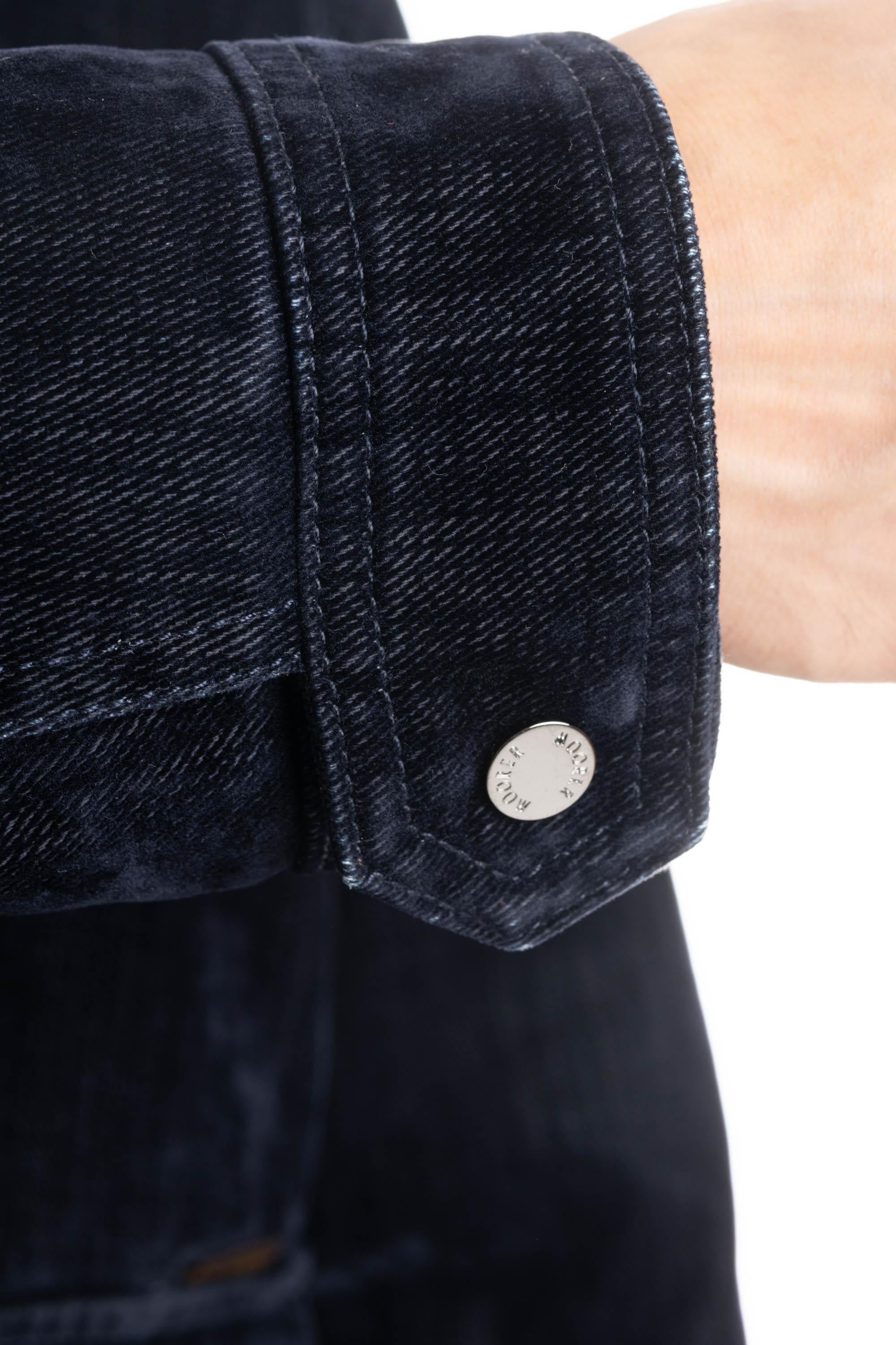 Moorer Bomber in denim floccato imbottito in piuma con collo in montone HENDRIC-41 DARK BLU
