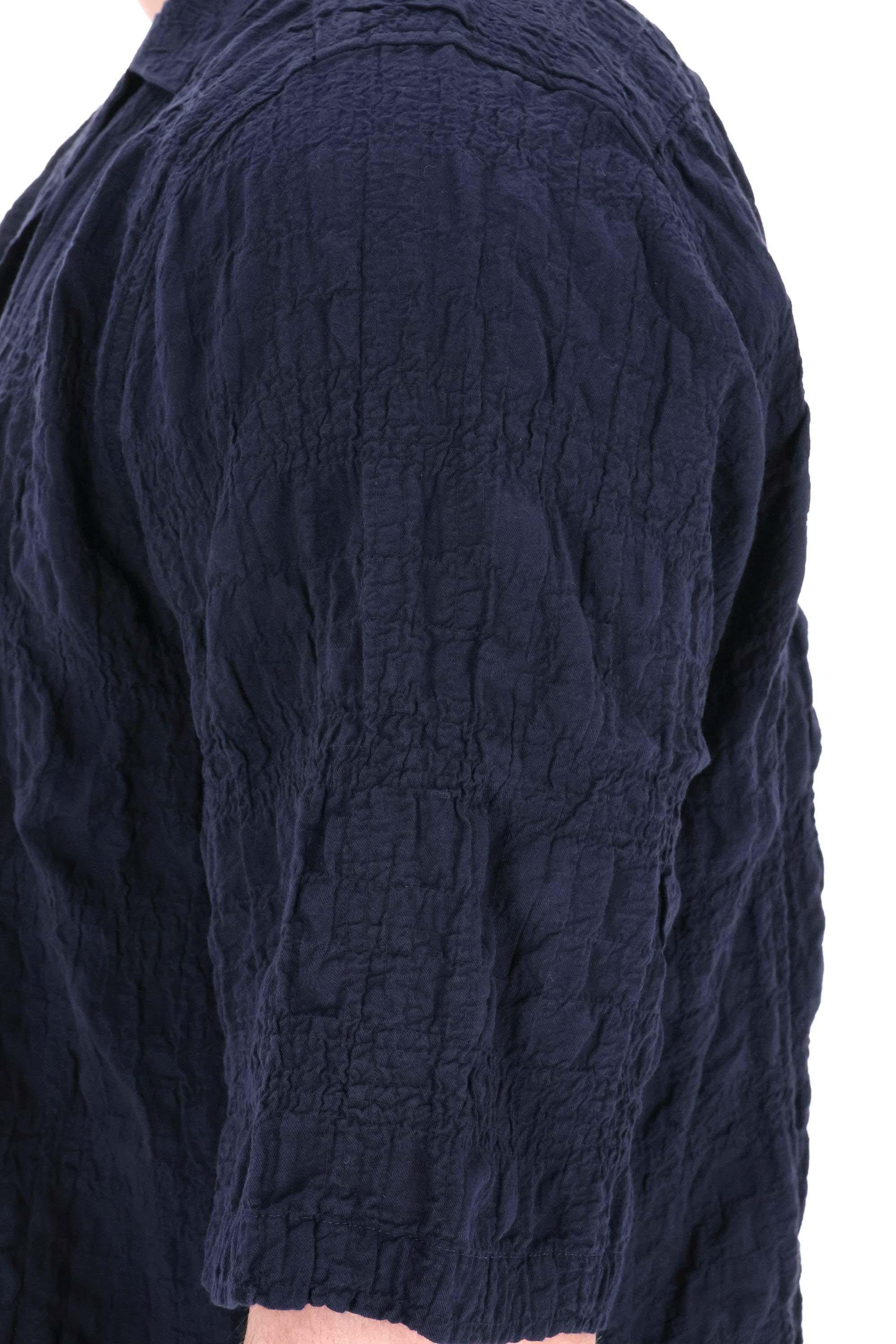 Officine Générale Camicia mezza manica in cotone goffrato MSHI014 NIGHT SKY
