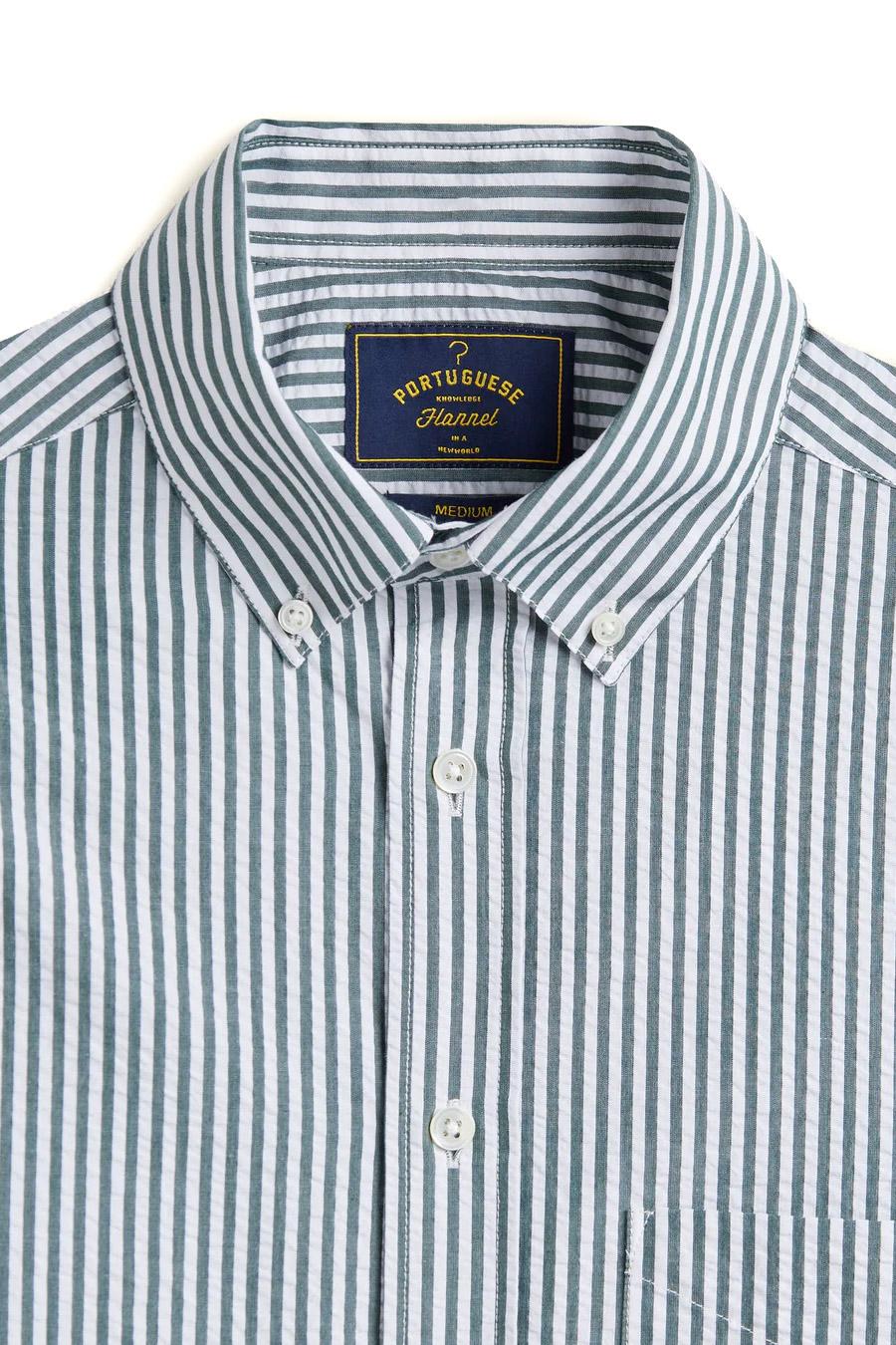 Portuguese Flannel Camicia Atlantico seersucker stripes bianco-verde 011/2 GREEN
